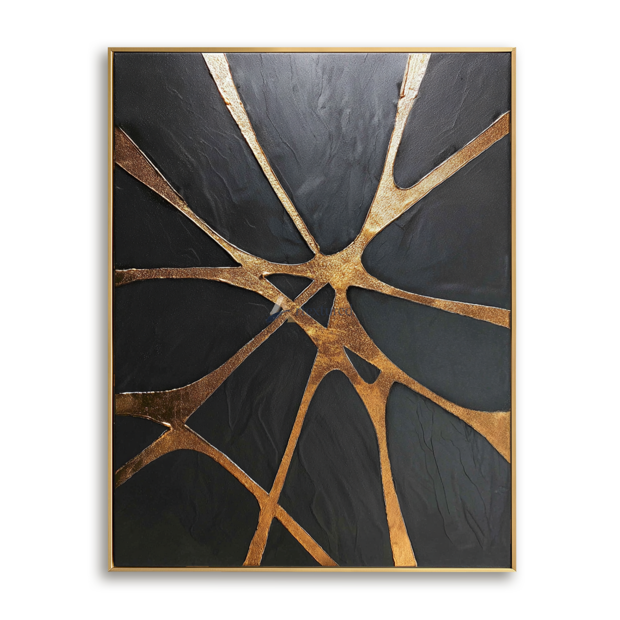 Golden Convergence — Black and Gold Textured Abstract Wall Art#CI260588