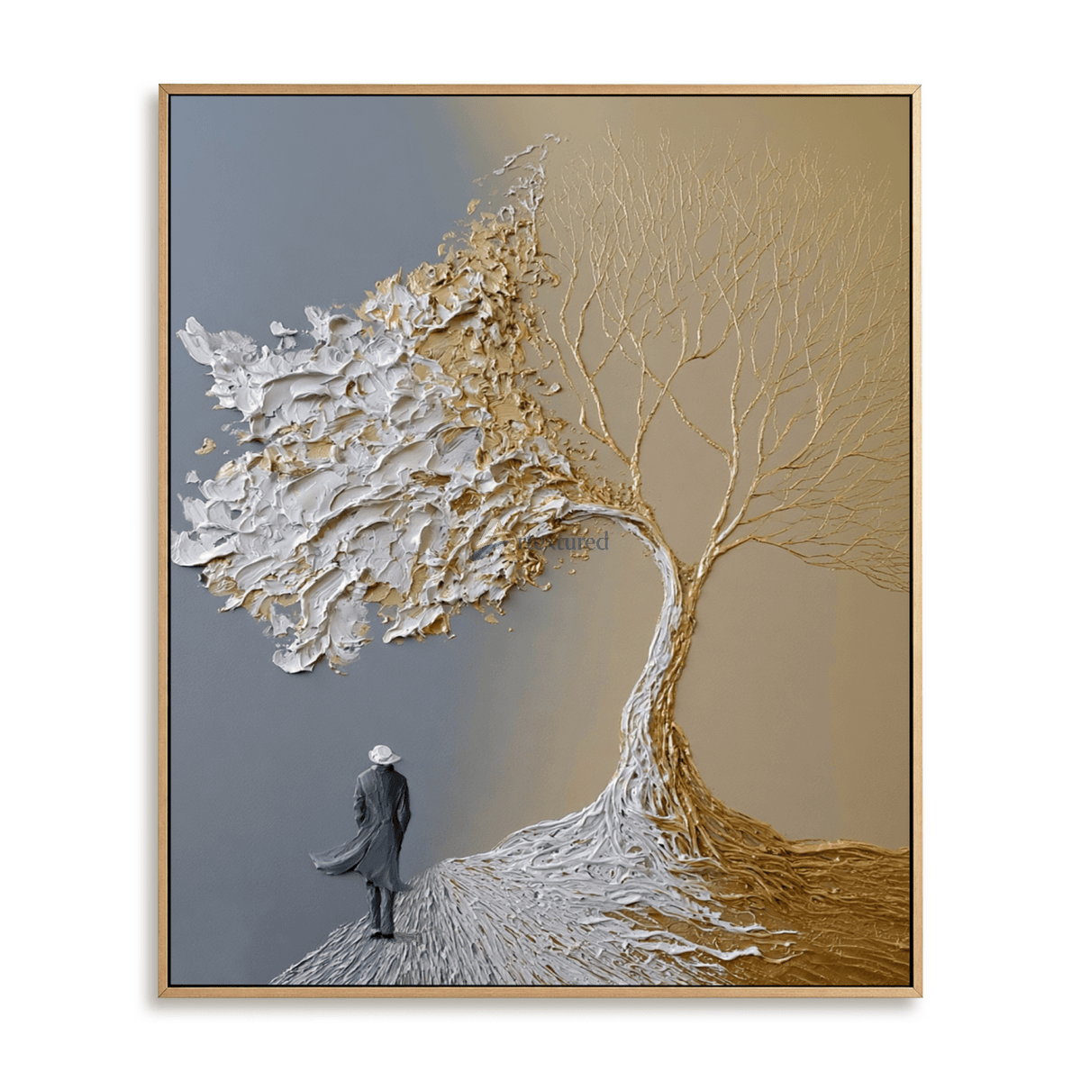 Gold and White Tree Wall Art – A Quiet Walk#CI260630