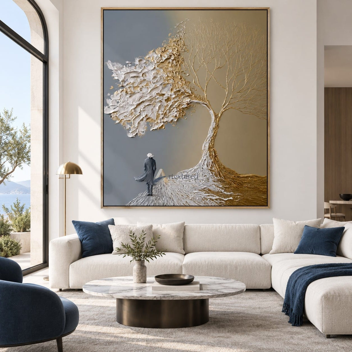 texture Gold and White Tree Wall Art – A Quiet Walk#CI260630