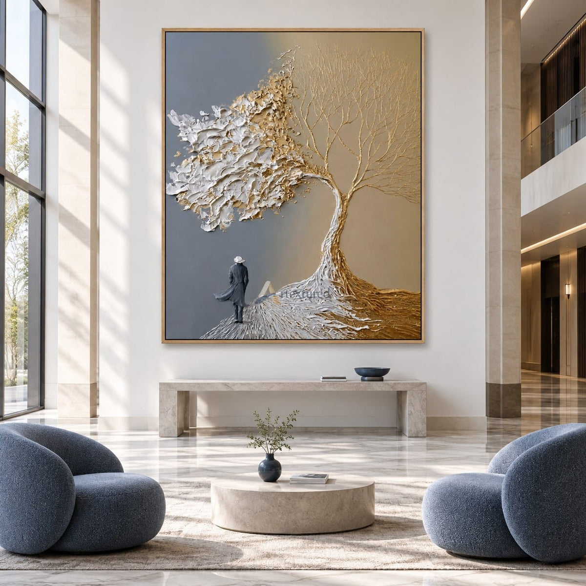 Gold and White Tree Wall Art – A Quiet Walk#CI260630