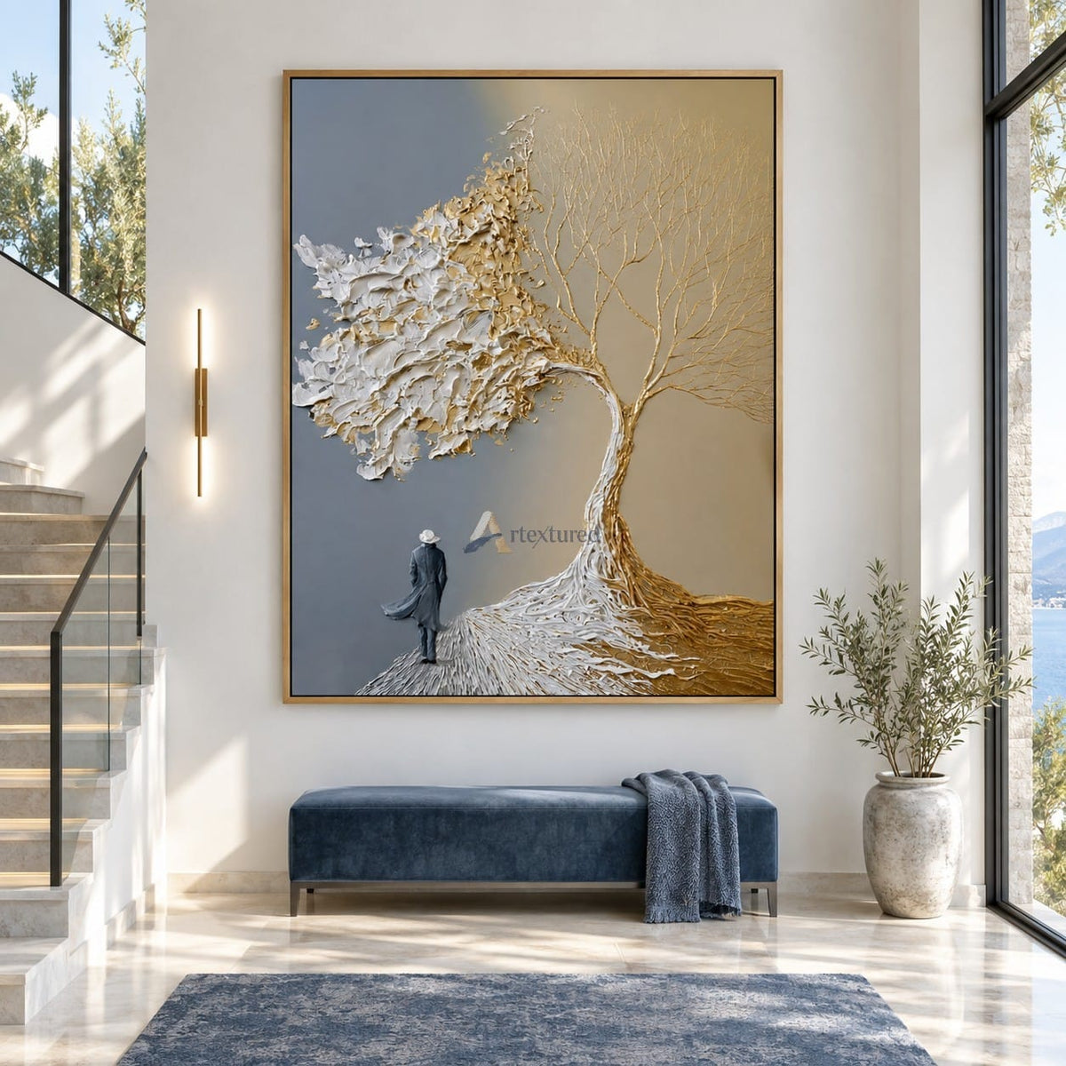 Gold and White Tree Wall Art – A Quiet Walk#CI260630