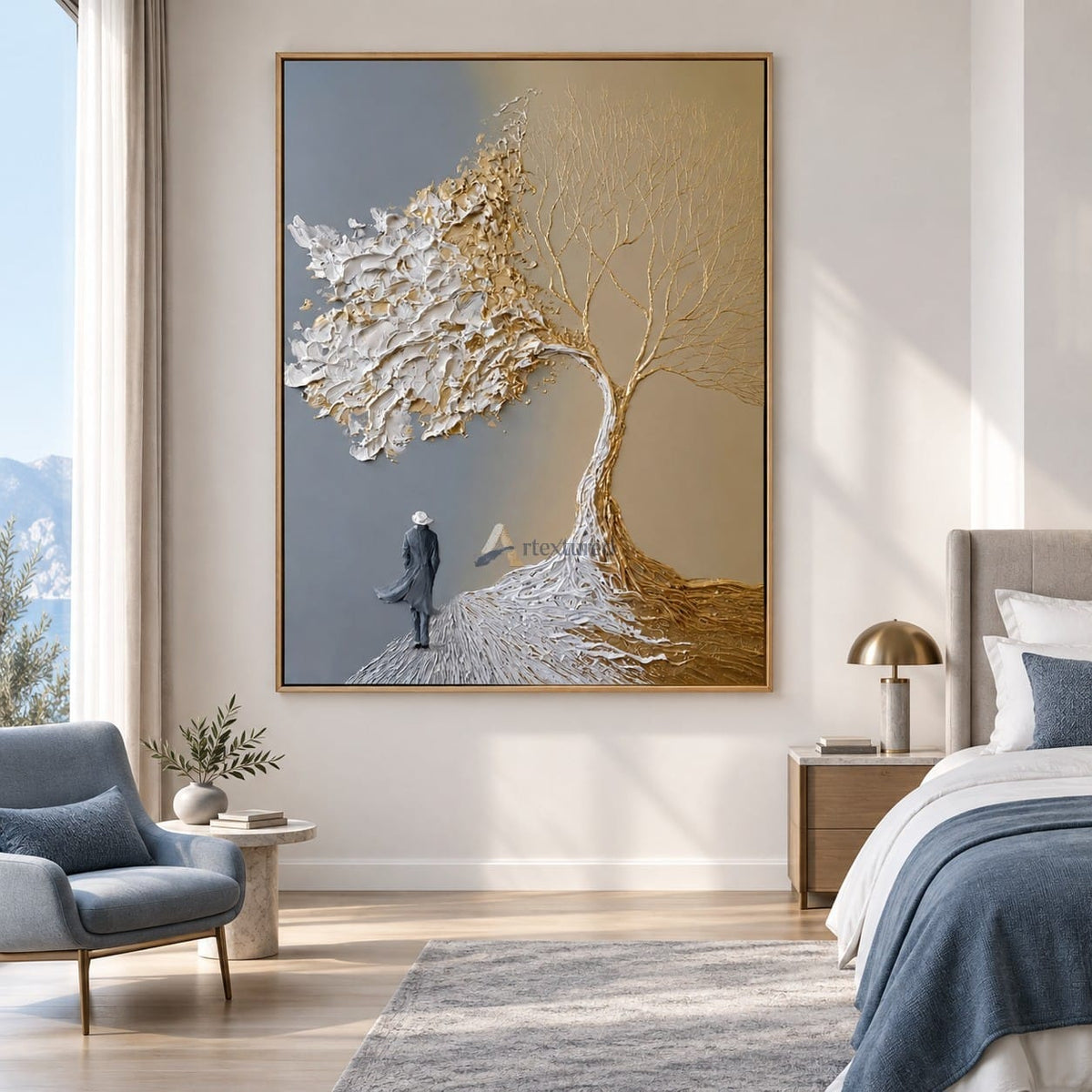 Gold and White Tree Wall Art – A Quiet Walk#CI260630