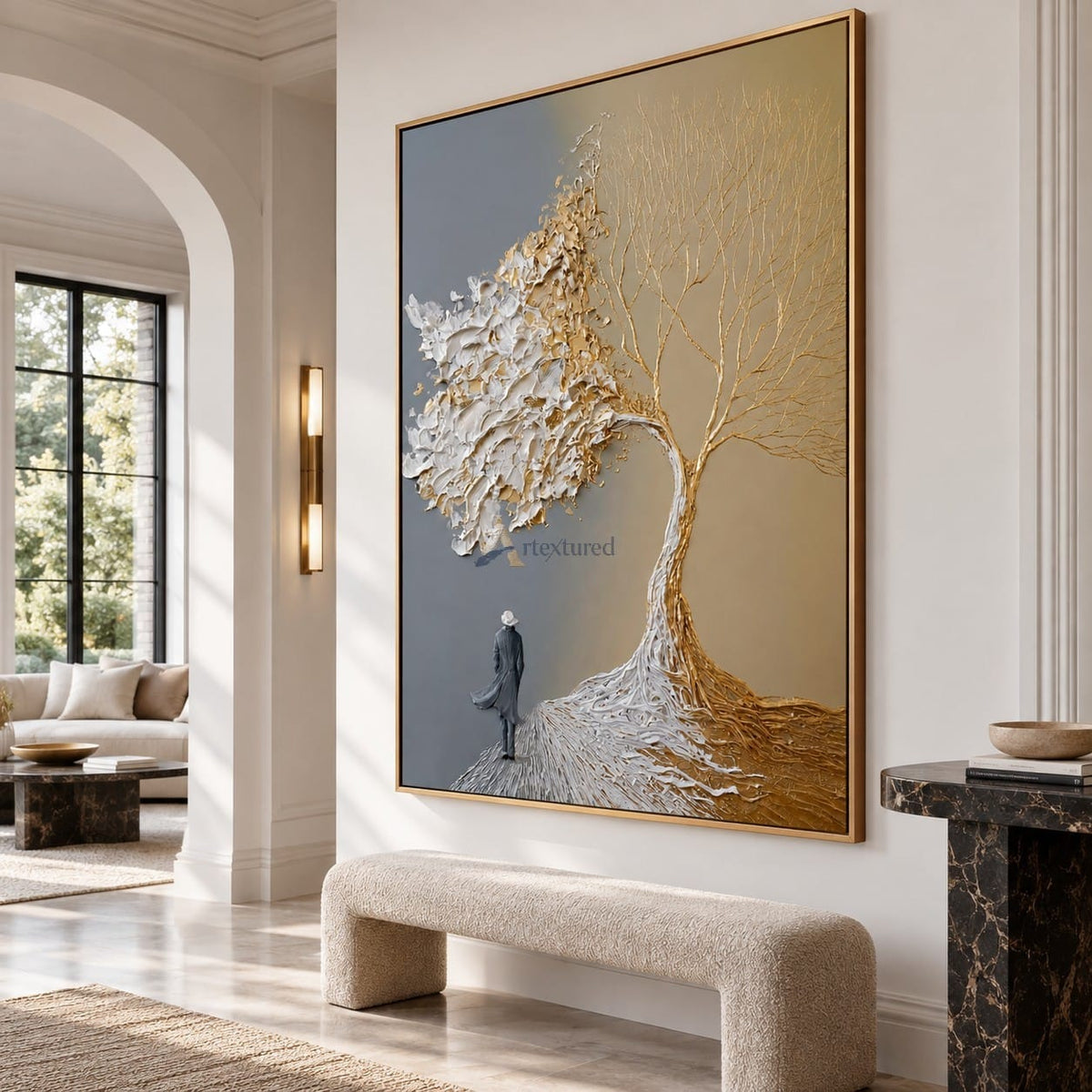 Gold and White Tree Wall Art – A Quiet Walk#CI260630