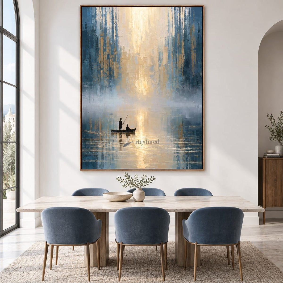 Blue and Gold Boat Wall Art – Still Waters#CI260631