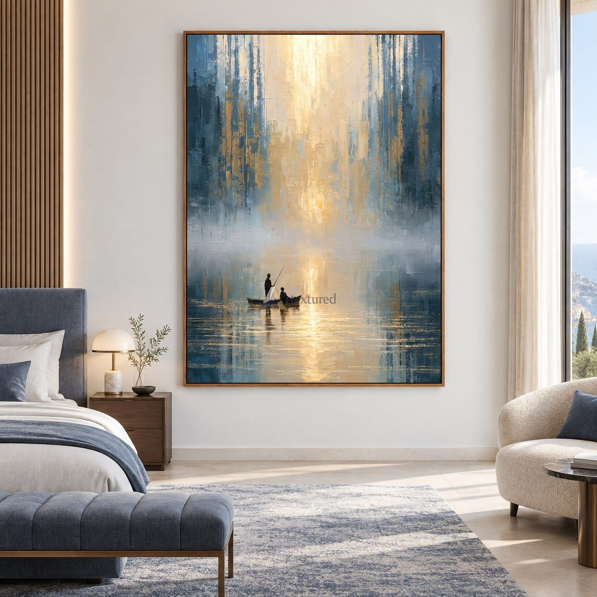 Blue and Gold Boat Wall Art – Still Waters#CI260631