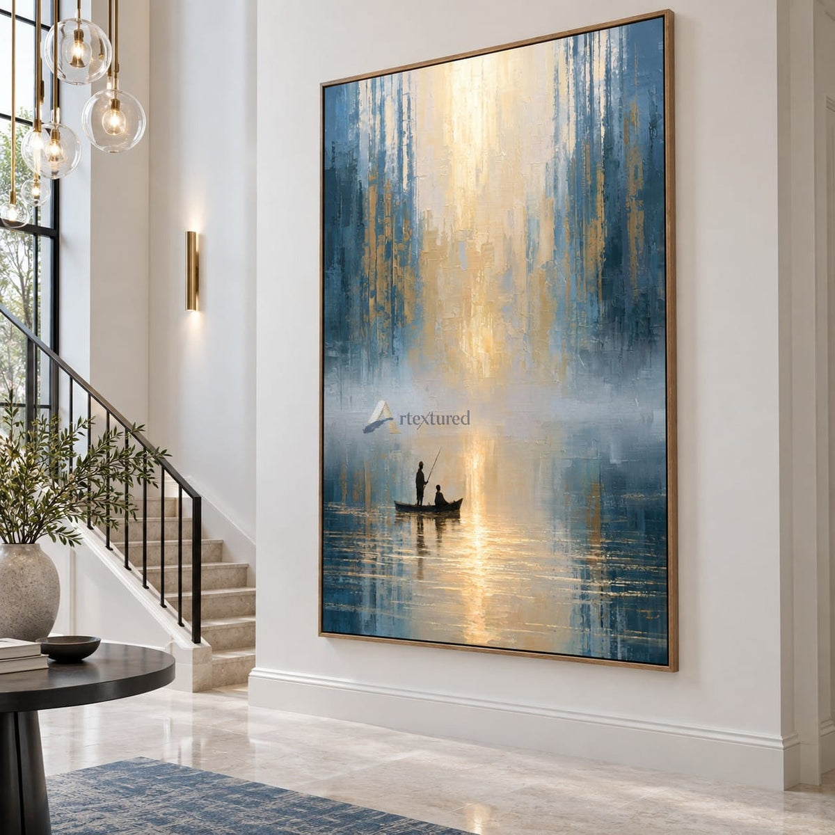 Blue and Gold Boat Wall Art – Still Waters#CI260631