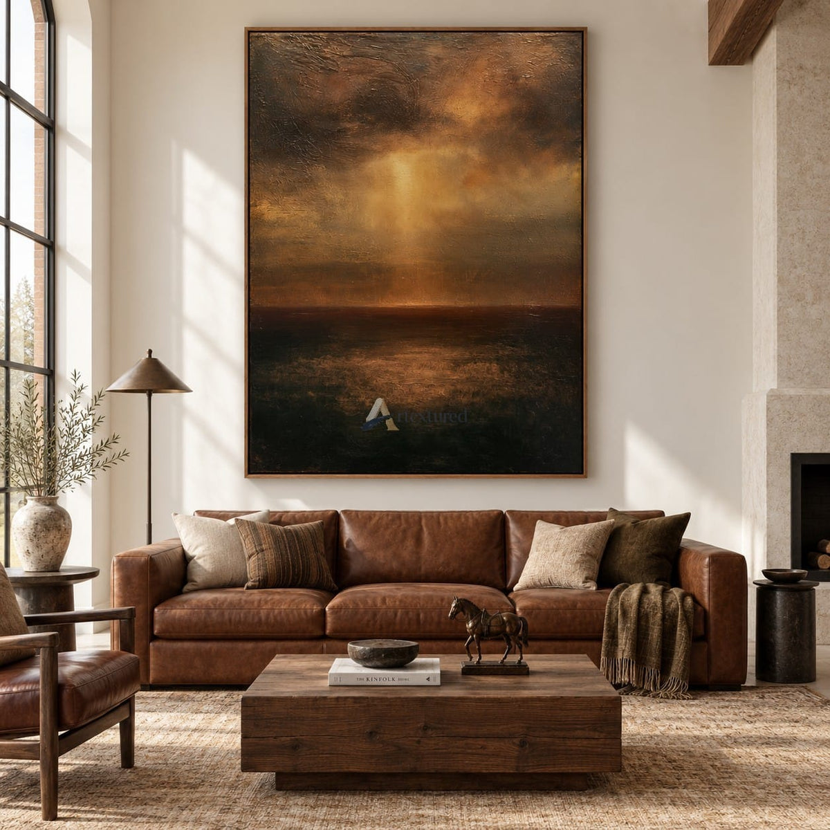 texture Amber Abstract Landscape Wall Art – Dusk Glow#CI260632