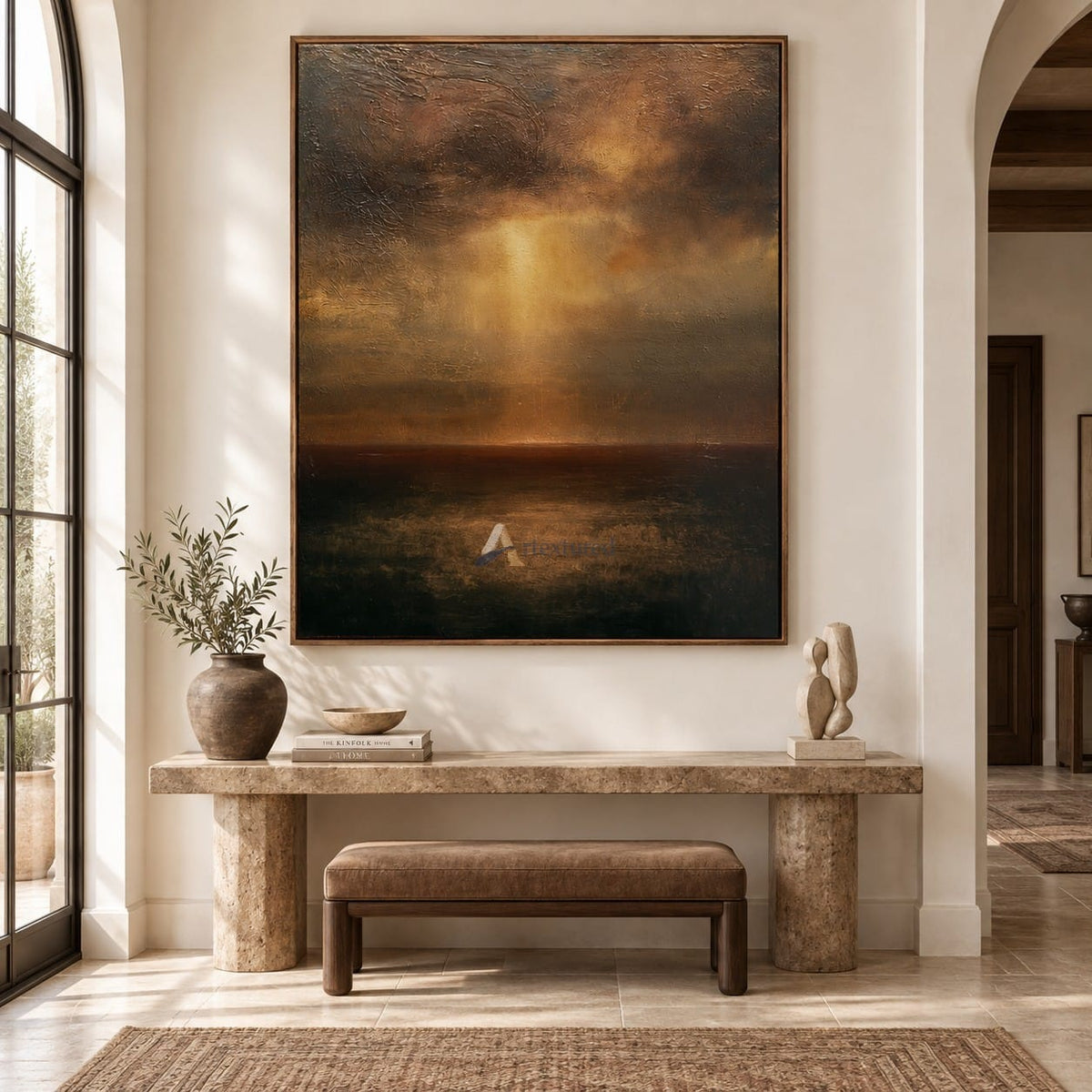 texture Amber Abstract Landscape Wall Art – Dusk Glow#CI260632