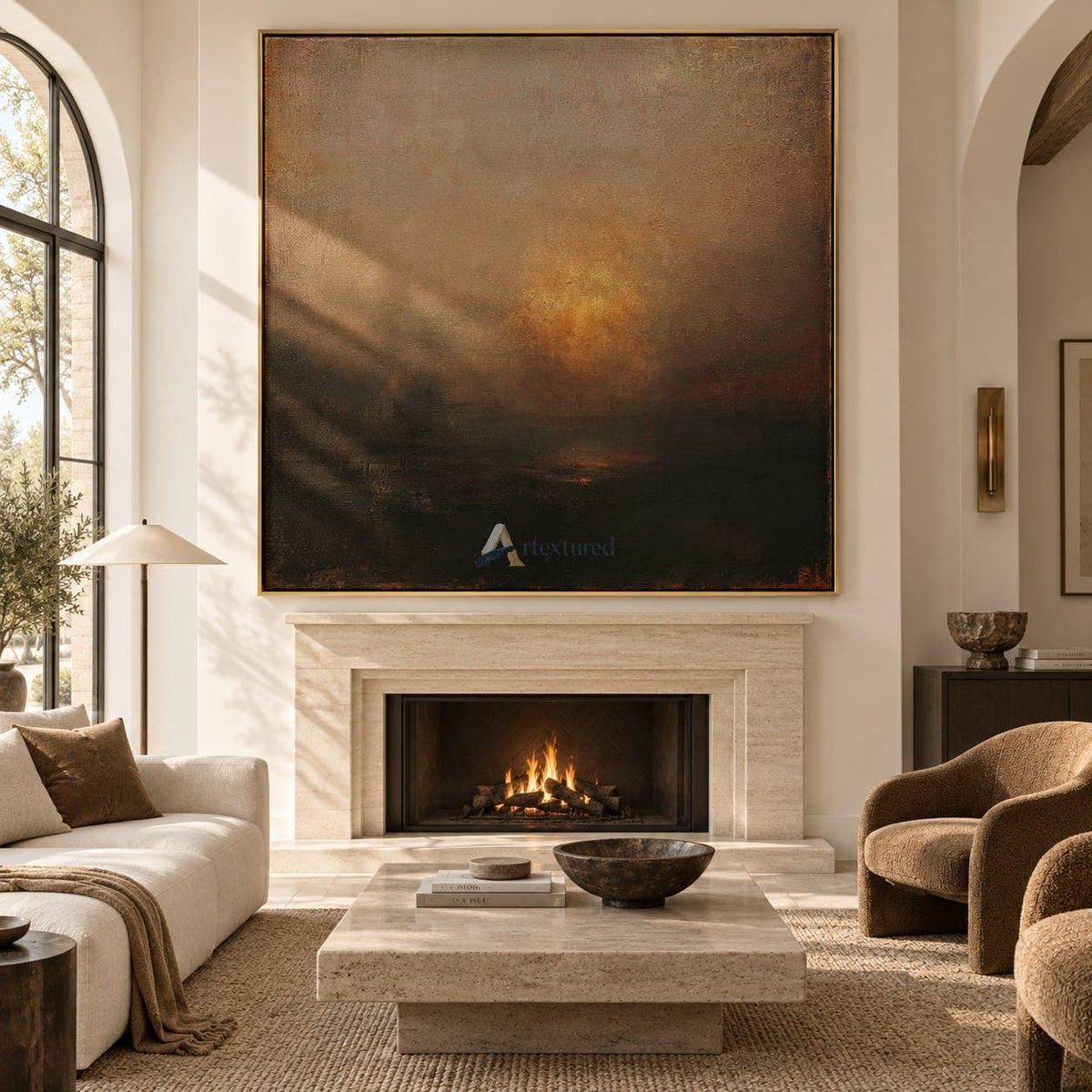 Square Abstract Landscape Wall Art – Amber Haze#CI260633