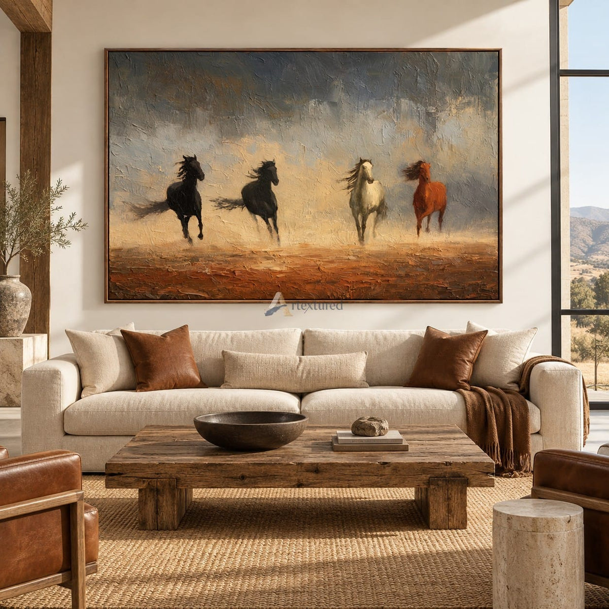texture Running Horses Wall Art – Four Horses in Dust#CI260635