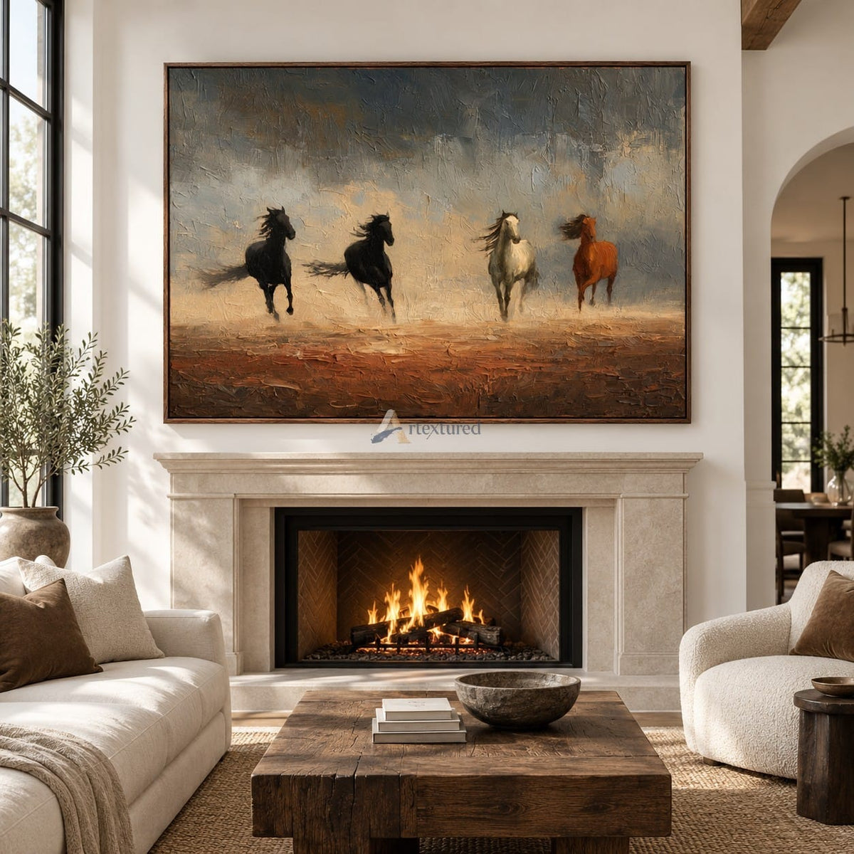 Running Horses Wall Art – Four Horses in Dust#CI260635