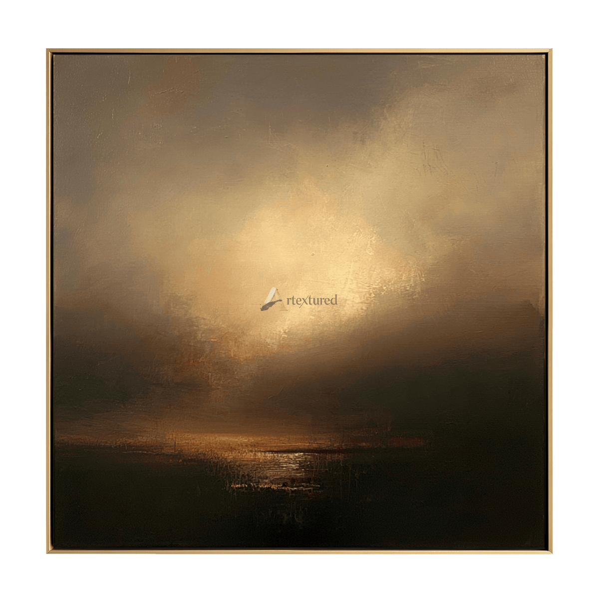 Golden Abstract Waterscape Wall Art – Evening Reflection#CI260637