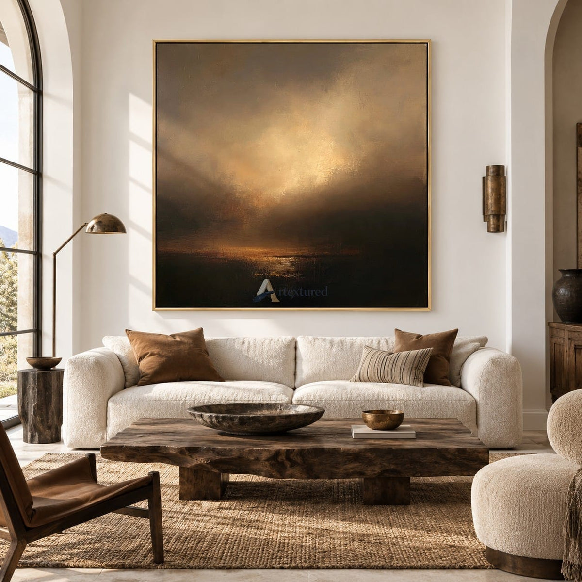 texture Golden Abstract Waterscape Wall Art – Evening Reflection#CI260637