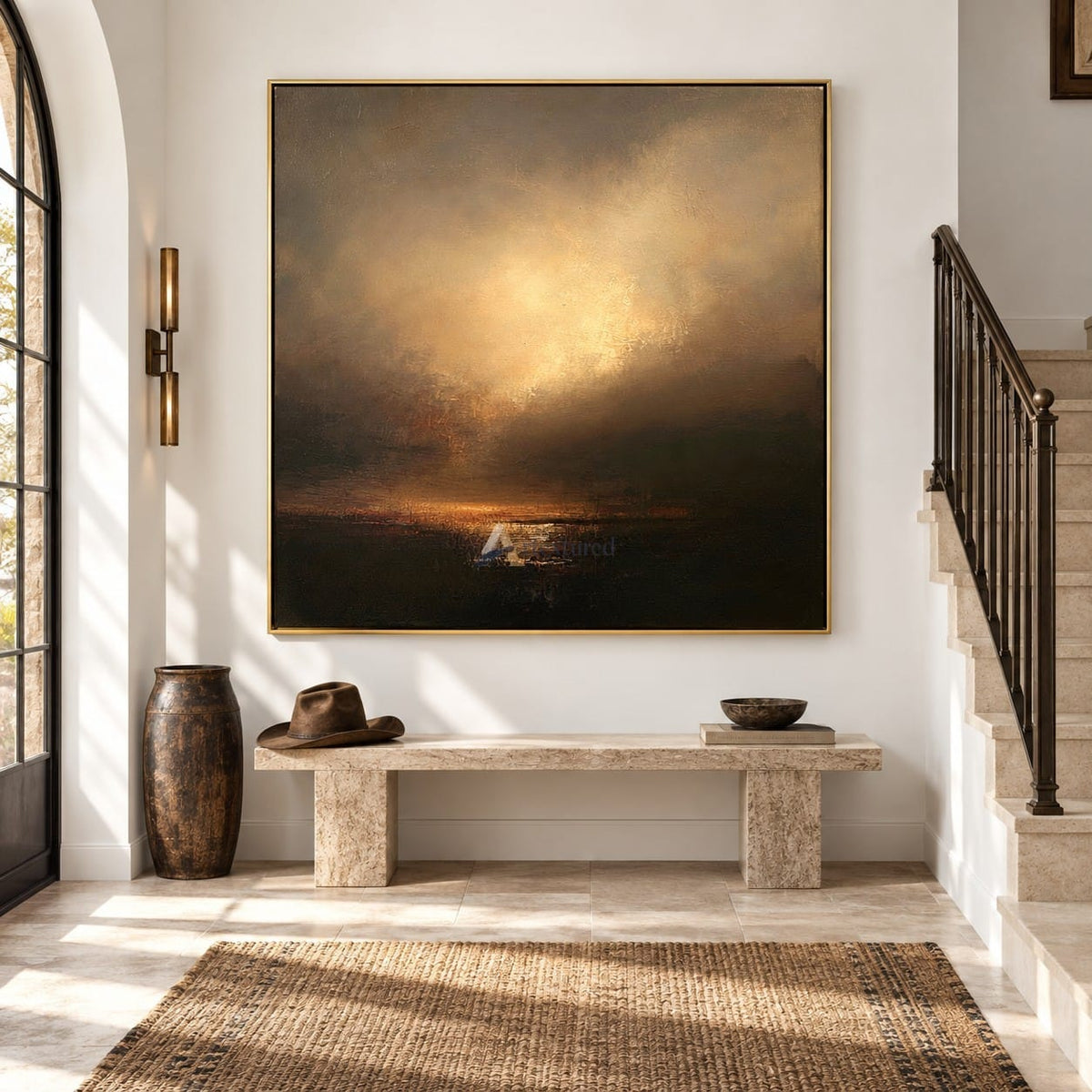 Golden Abstract Waterscape Wall Art – Evening Reflection#CI260637
