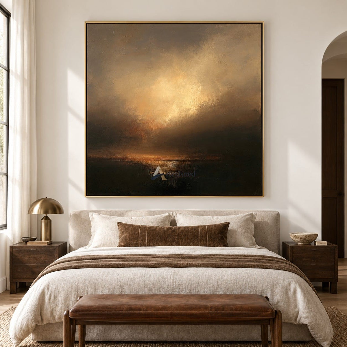 Golden Abstract Waterscape Wall Art – Evening Reflection#CI260637
