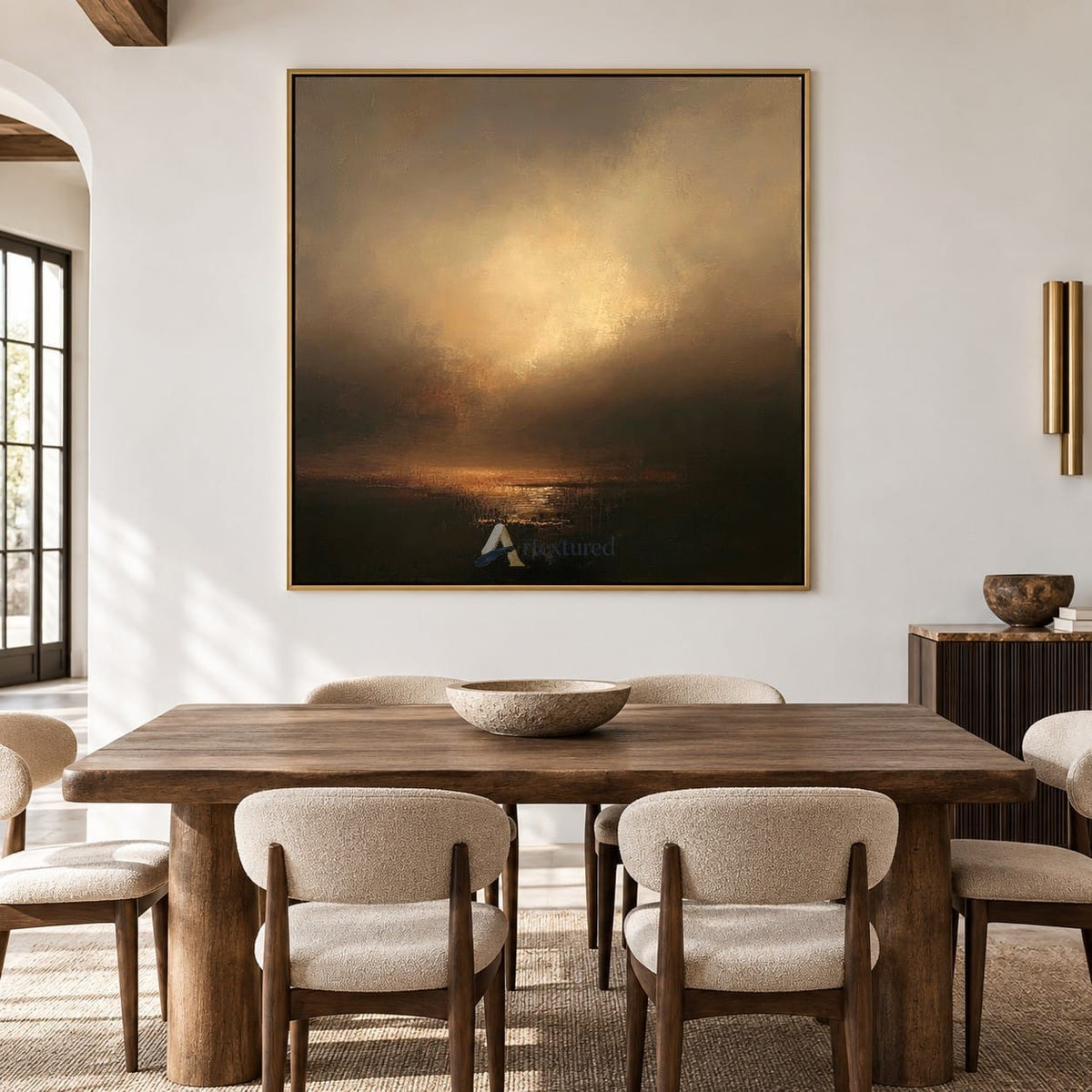 Golden Abstract Waterscape Wall Art – Evening Reflection#CI260637