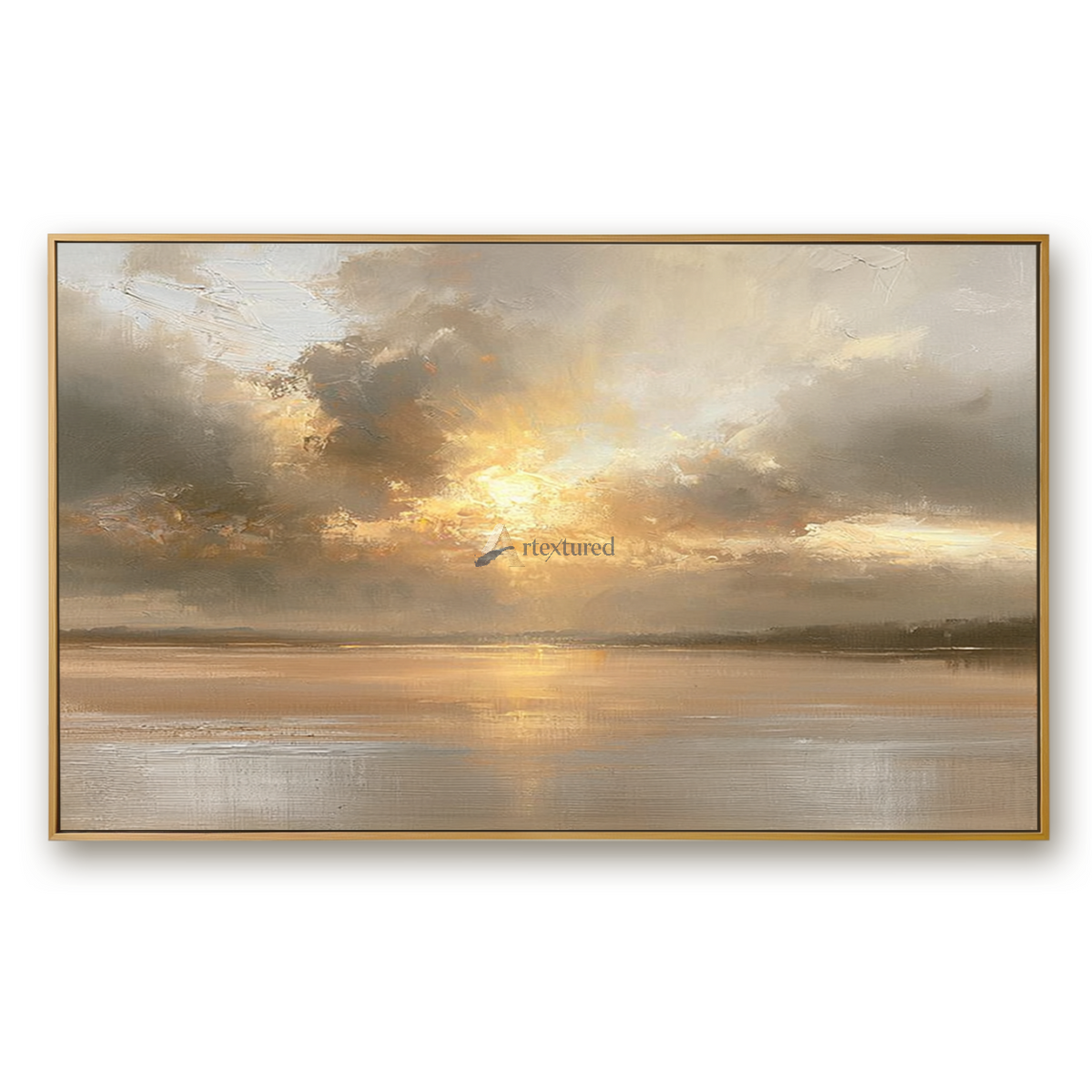 Golden Sunset Lake Wall Art – Light Through the Clouds#CI260639