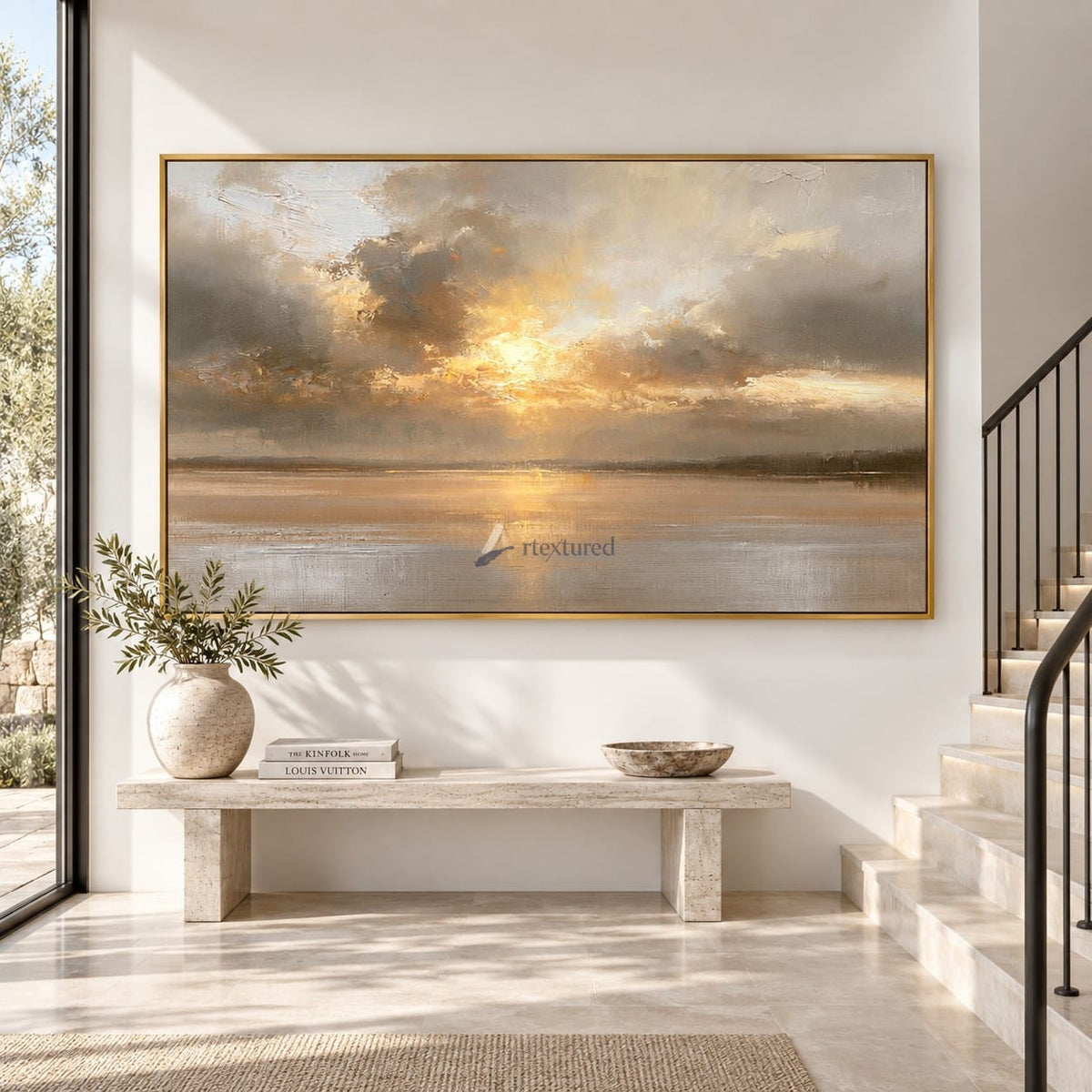 Golden Sunset Lake Wall Art – Light Through the Clouds#CI260639