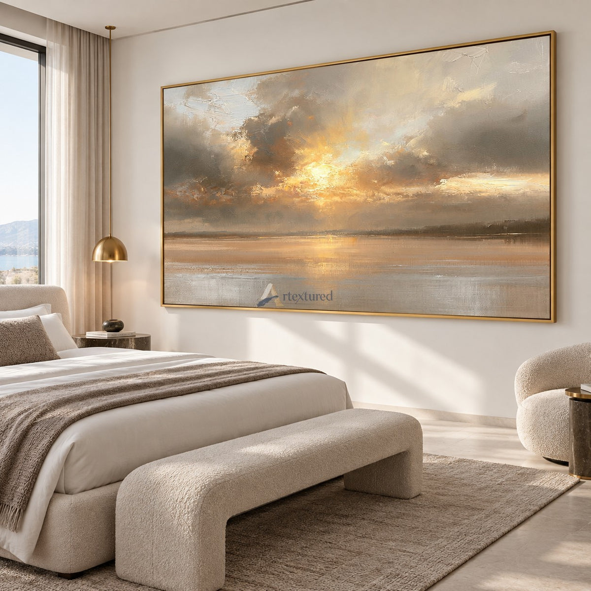 Golden Sunset Lake Wall Art – Light Through the Clouds#CI260639
