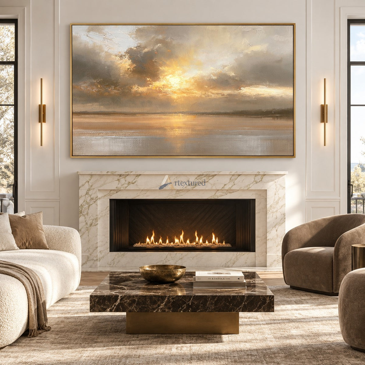 Golden Sunset Lake Wall Art – Light Through the Clouds#CI260639