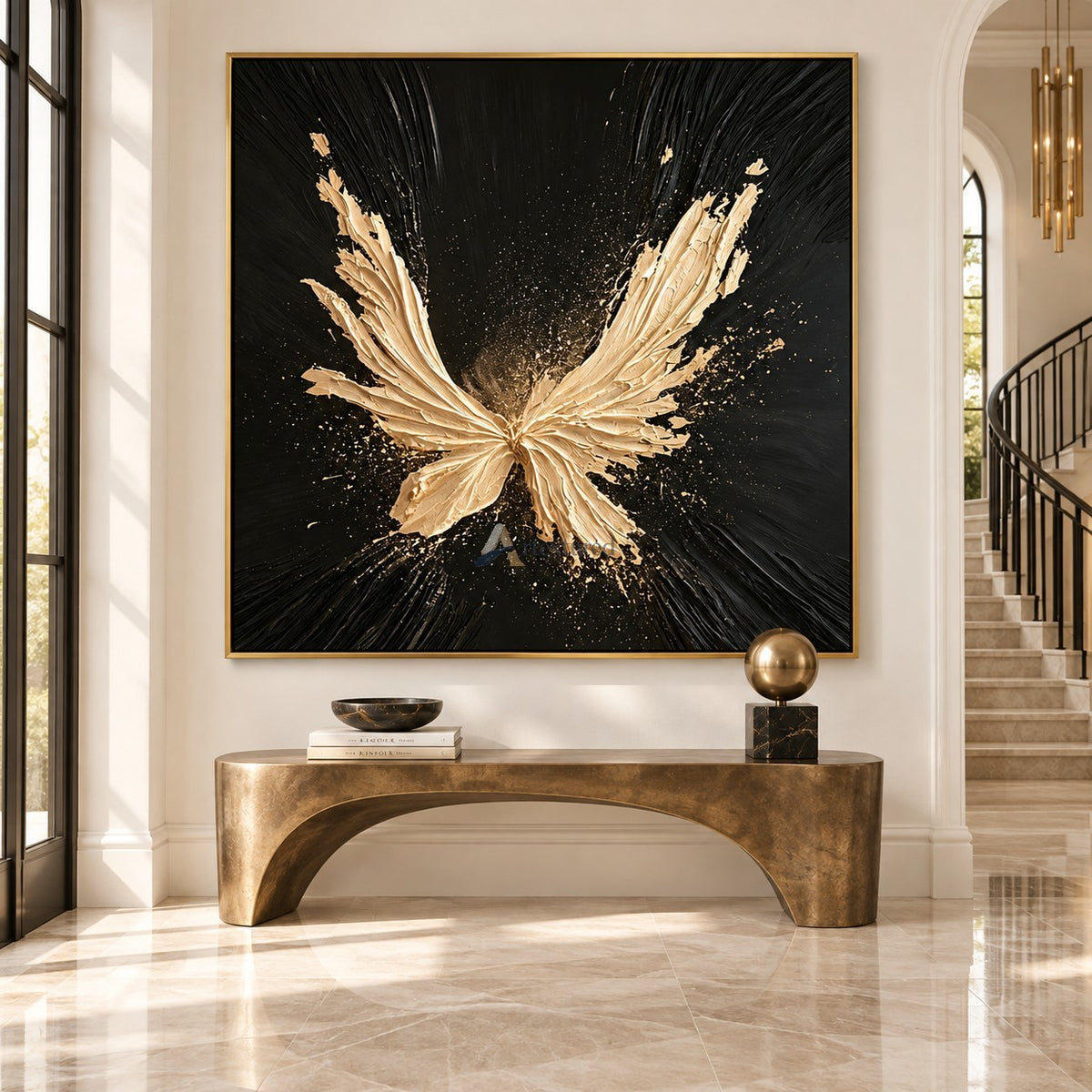 Abstract Gold Butterfly Wall Art – Gilded Flight#CI260640