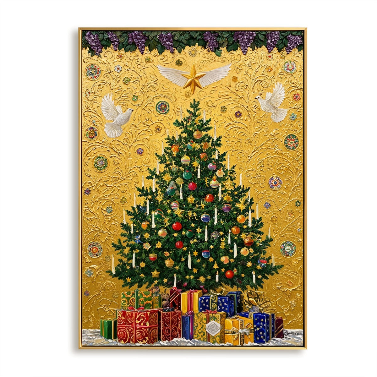 Traditional Christmas Tree Wall Art – Golden Celebration#CI260647