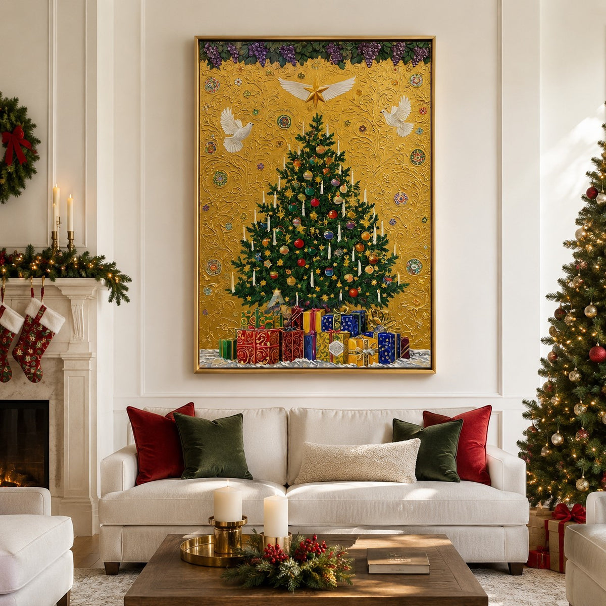 Traditional Christmas Tree Wall Art – Golden Celebration#CI260647