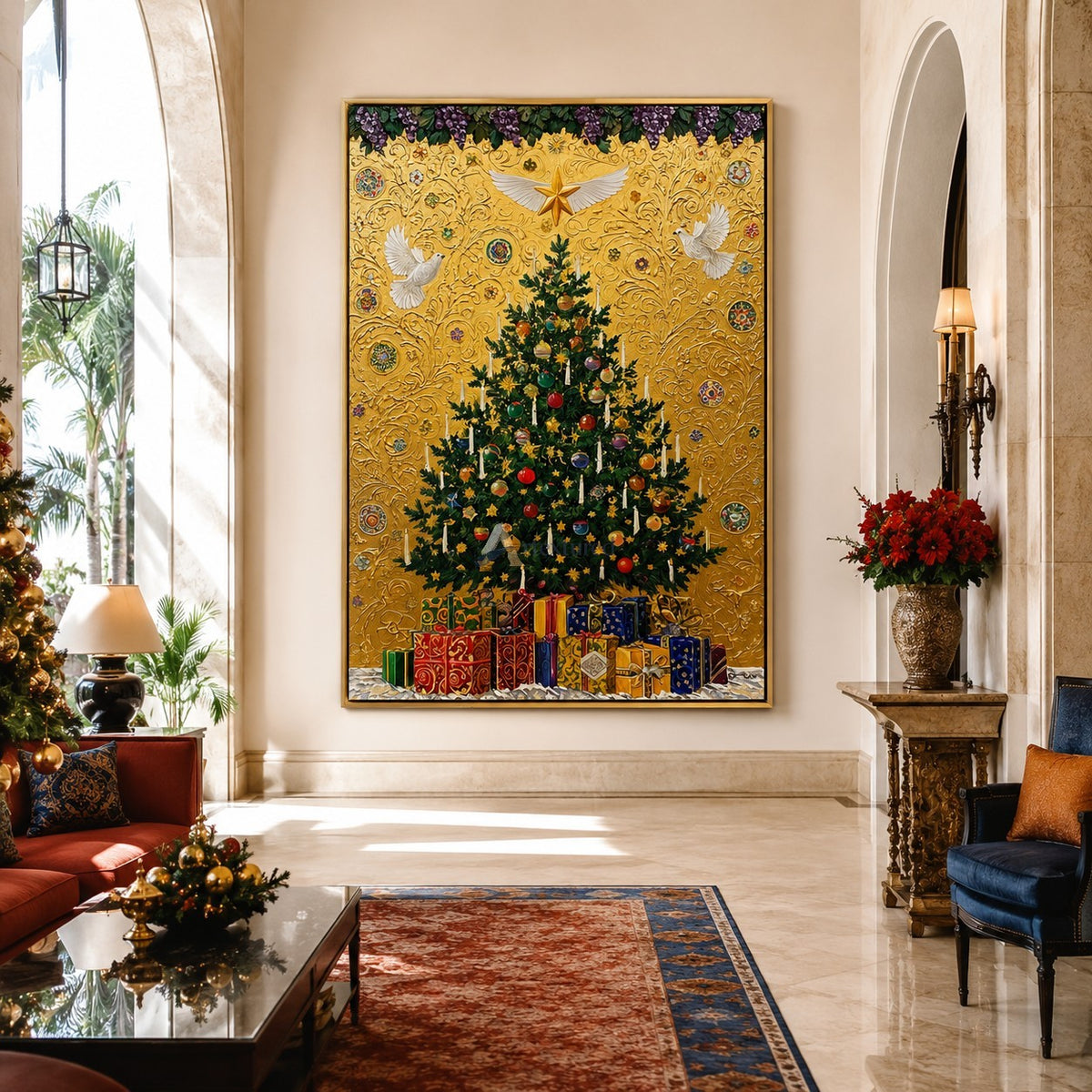 Traditional Christmas Tree Wall Art – Golden Celebration#CI260647