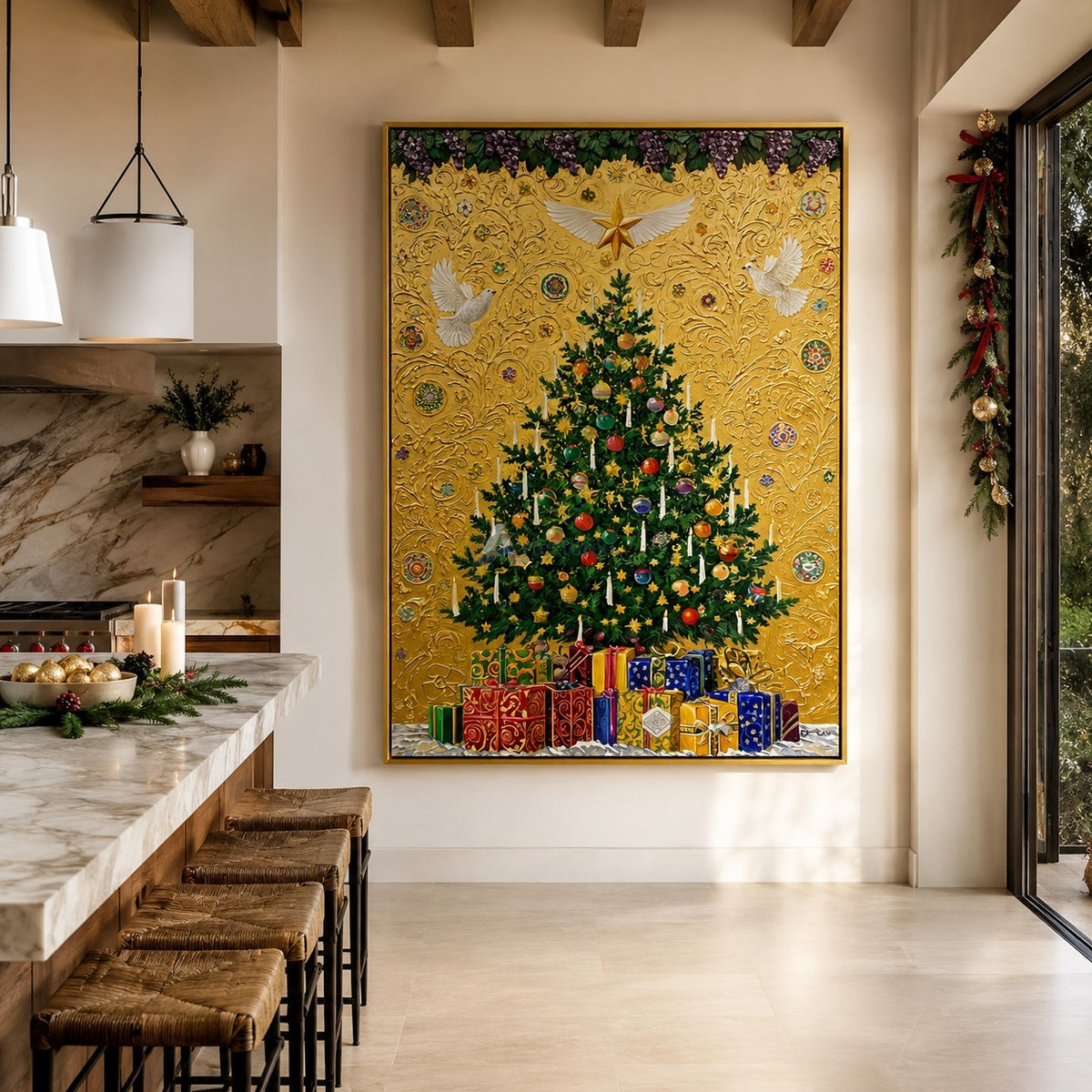Traditional Christmas Tree Wall Art – Golden Celebration#CI260647