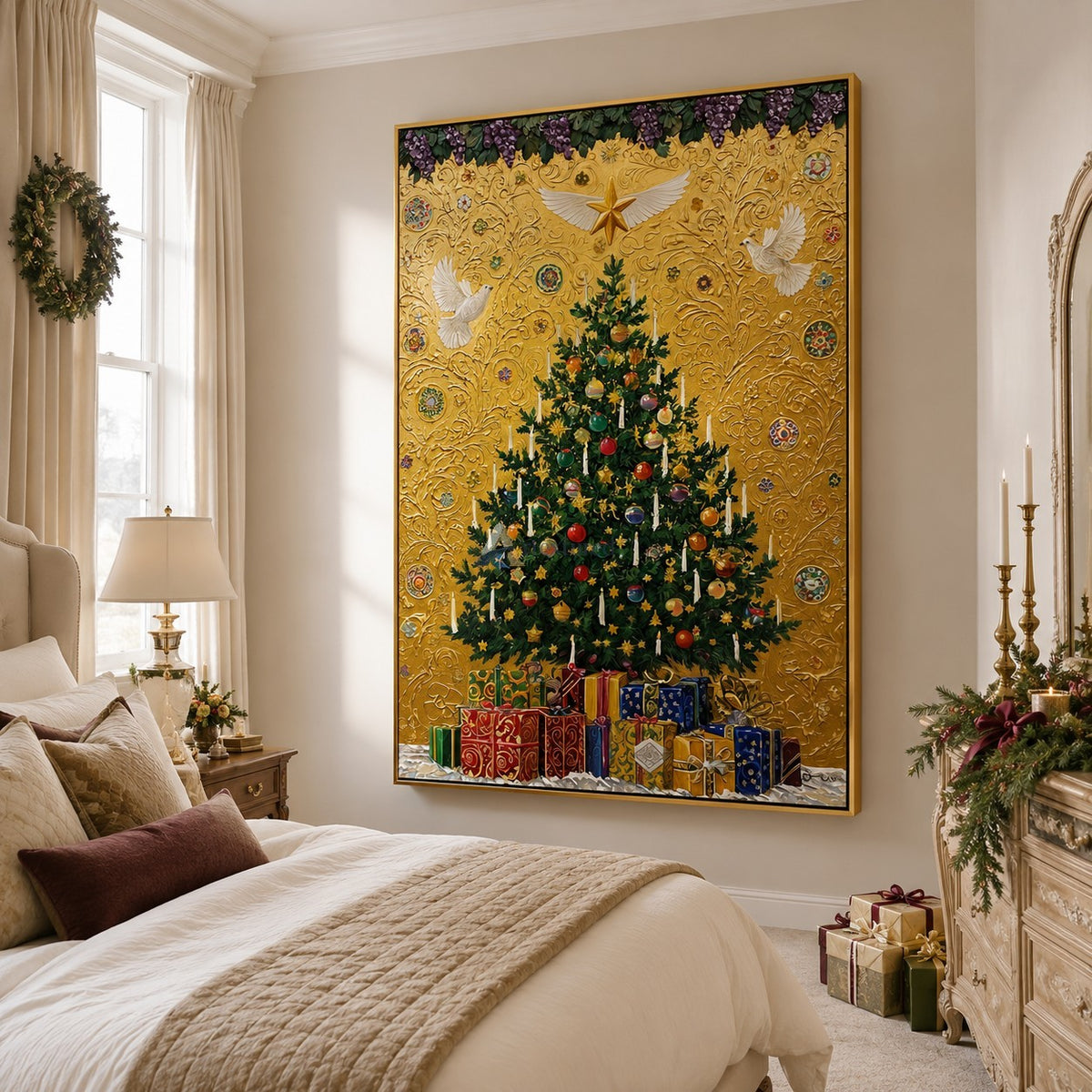 Traditional Christmas Tree Wall Art – Golden Celebration#CI260647