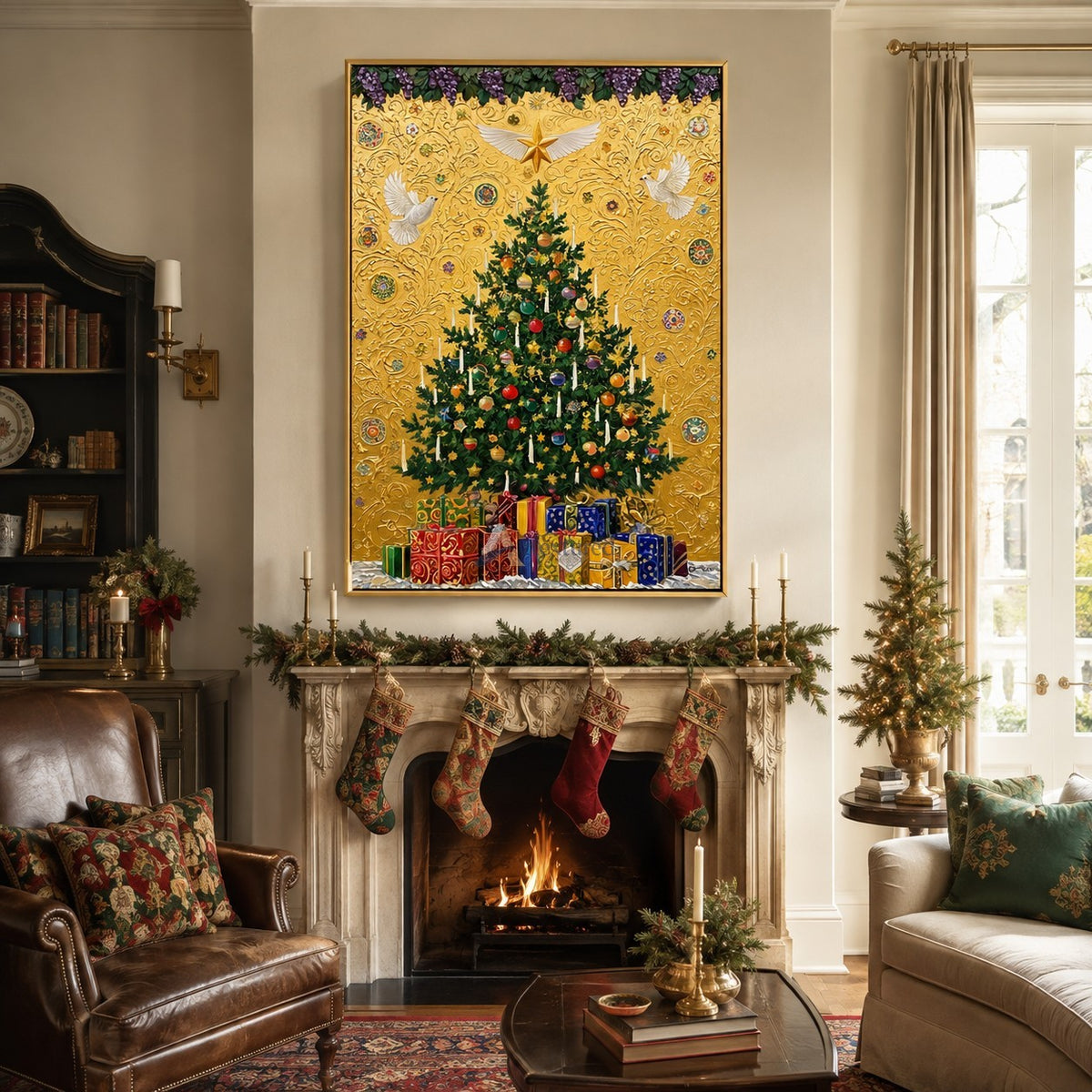 Traditional Christmas Tree Wall Art – Golden Celebration#CI260647