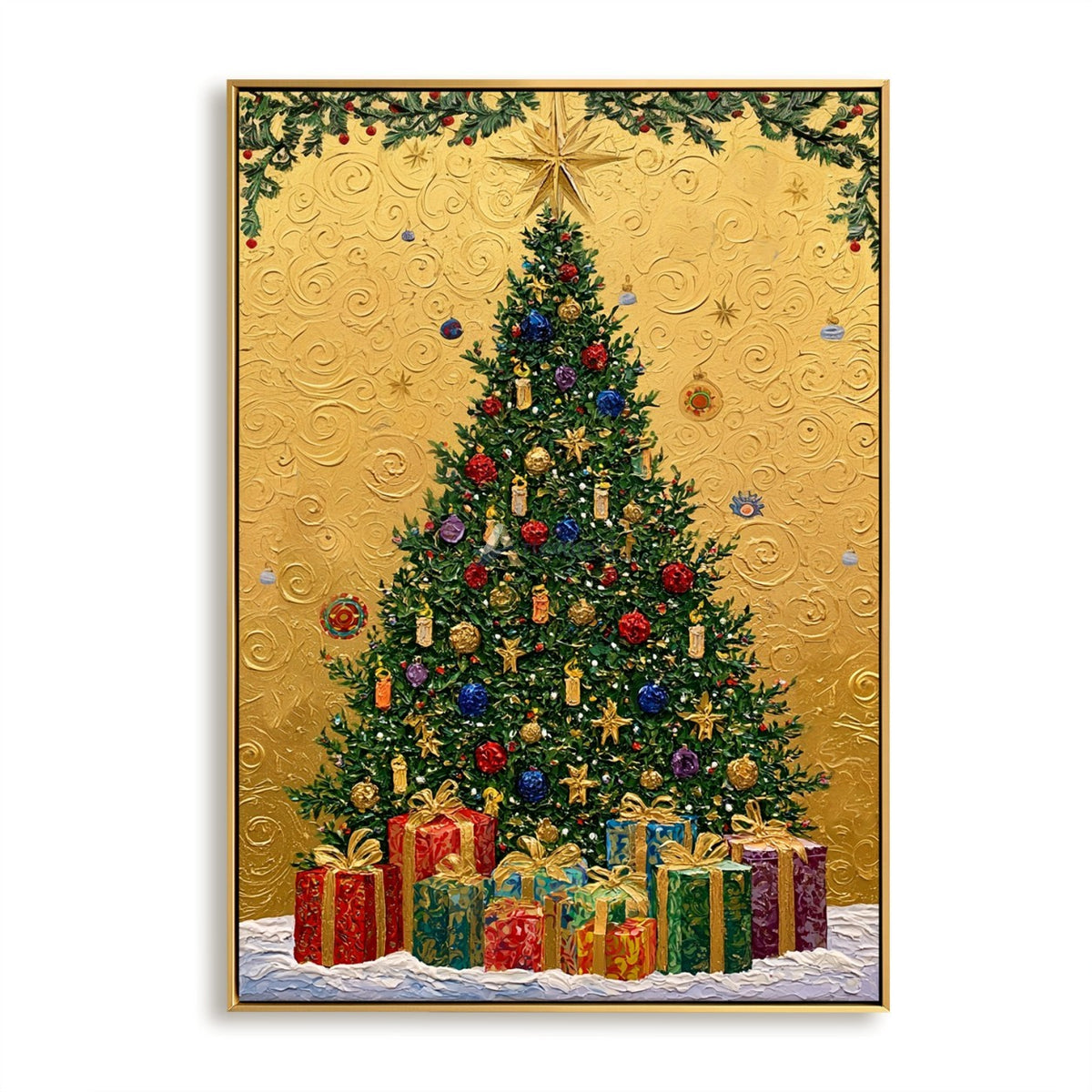 Christmas Tree and Gifts Wall Art – Golden Star#CI260648