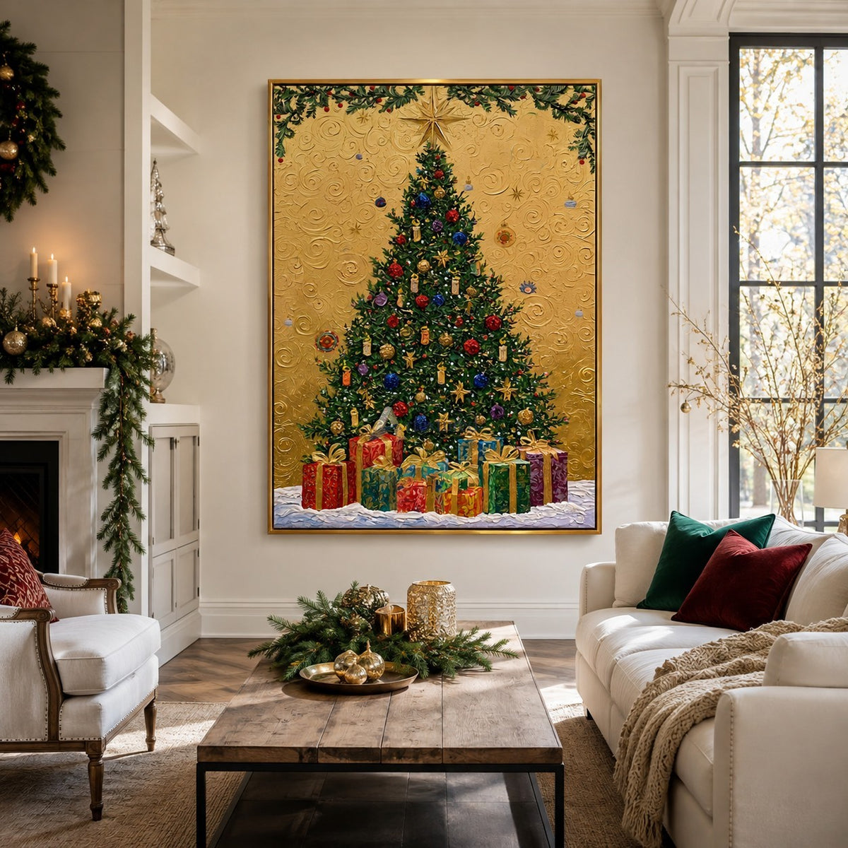 Christmas Tree and Gifts Wall Art – Golden Star#CI260648