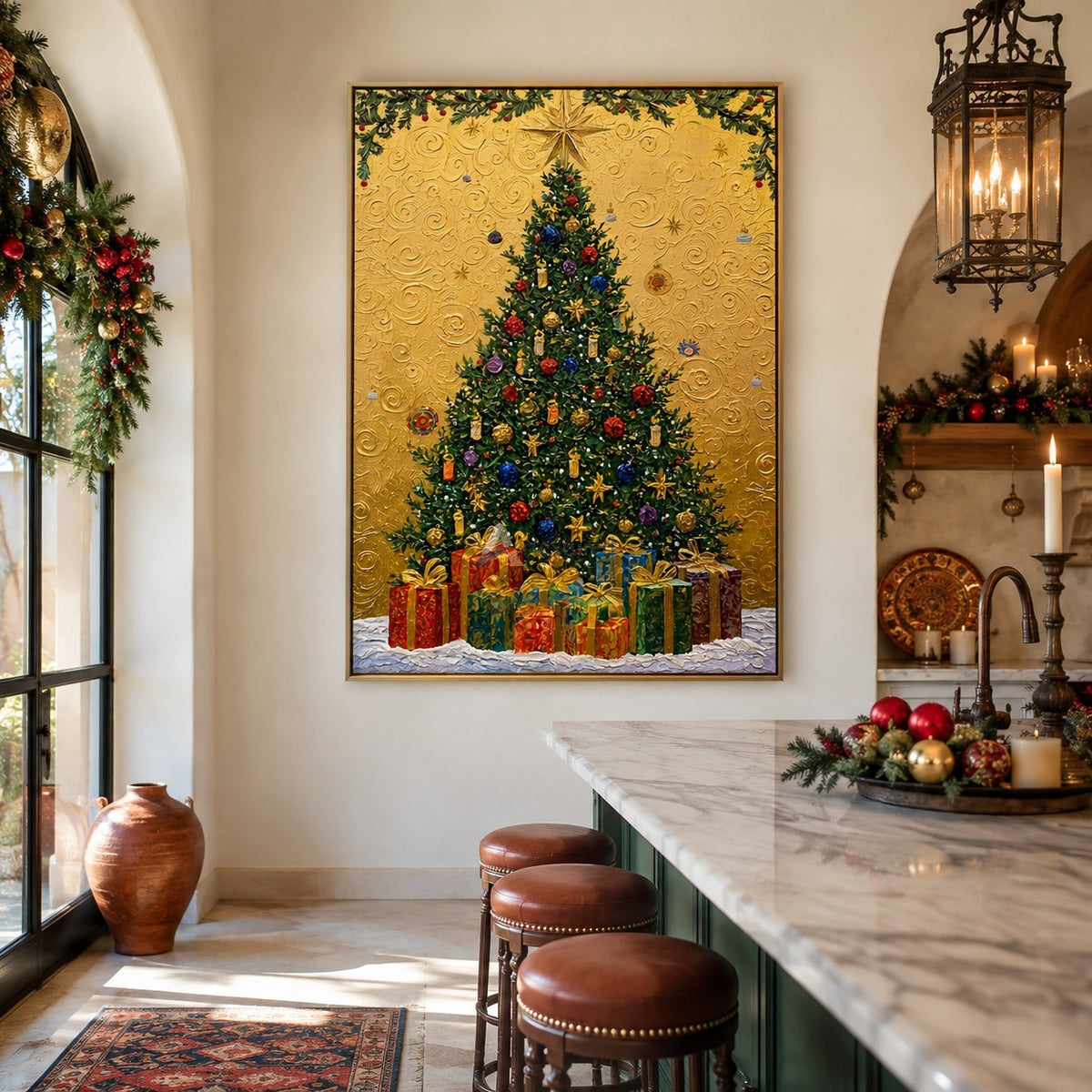 Christmas Tree and Gifts Wall Art – Golden Star#CI260648