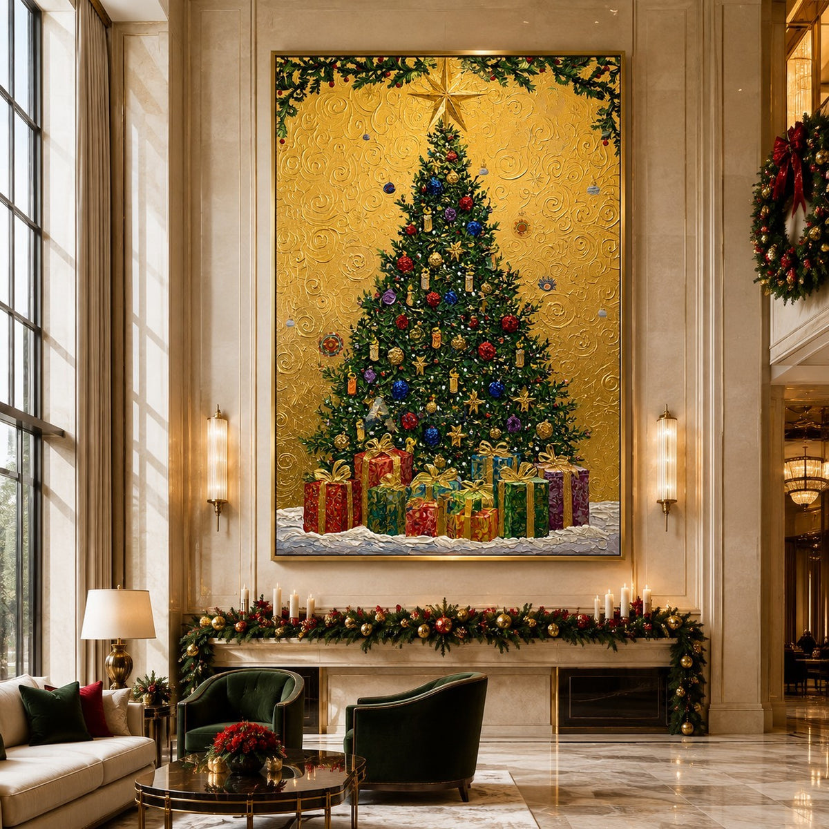 Christmas Tree and Gifts Wall Art – Golden Star#CI260648