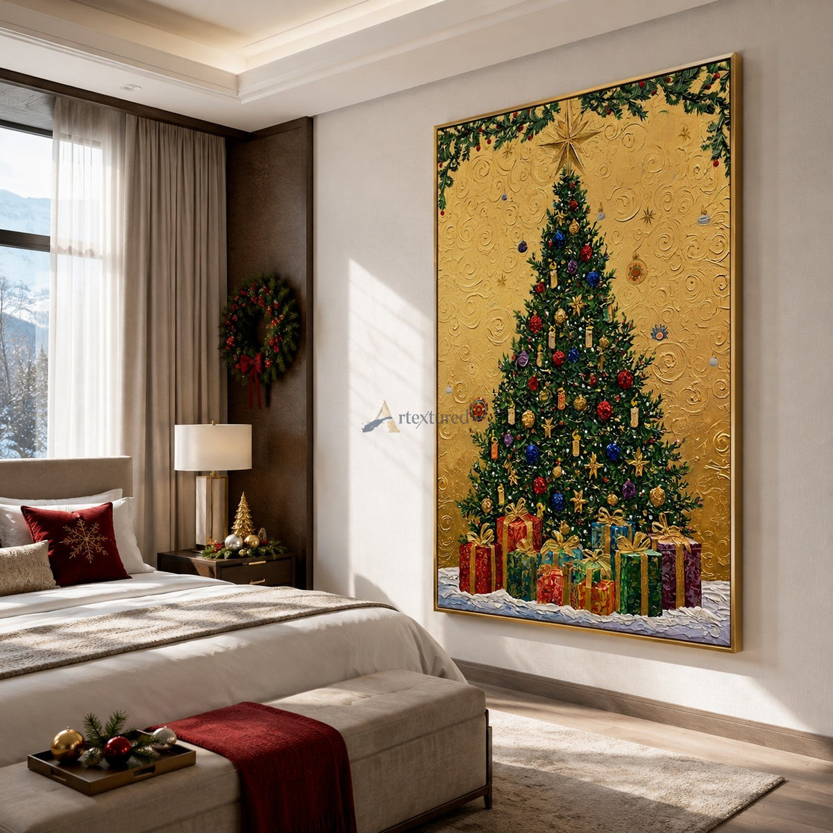 Christmas Tree and Gifts Wall Art – Golden Star#CI260648