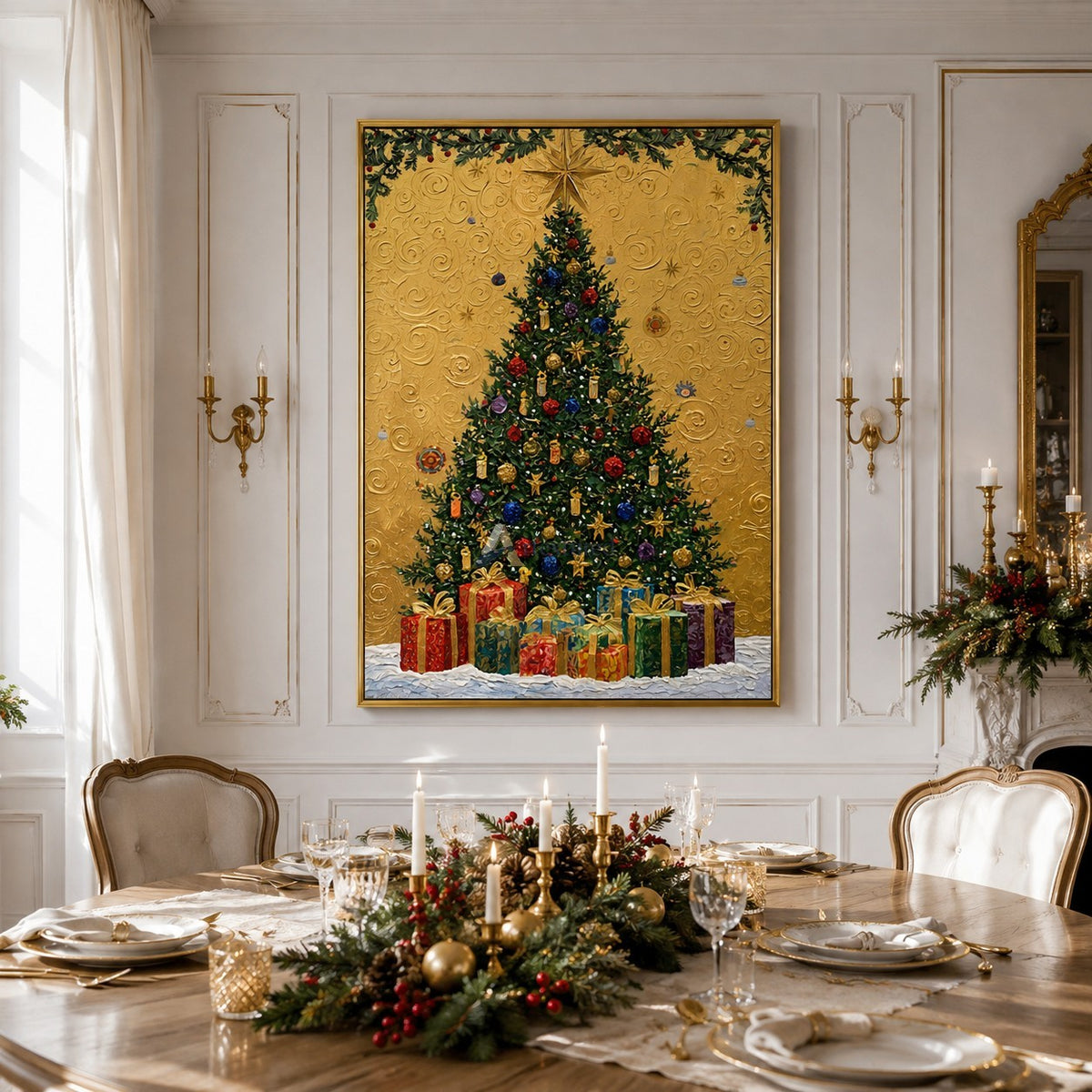 Christmas Tree and Gifts Wall Art – Golden Star#CI260648