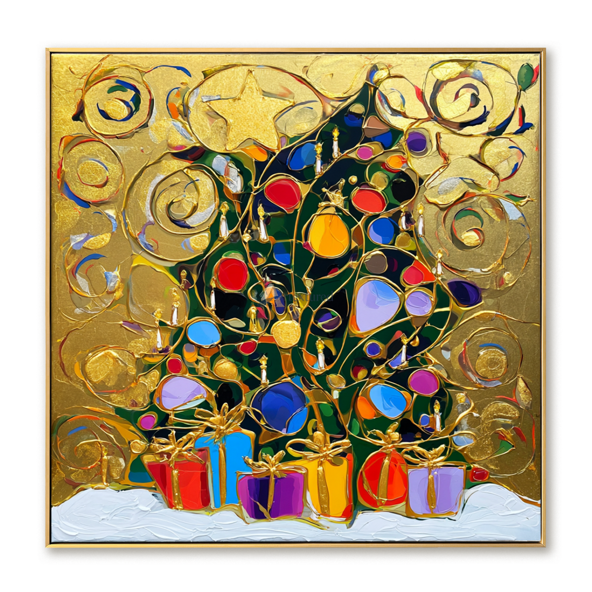 Abstract Christmas Tree Wall Art – Golden Swirls#CI260649