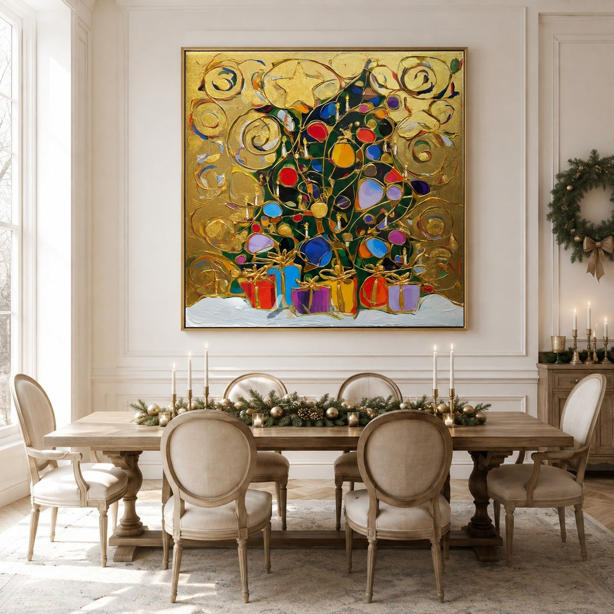 Abstract Christmas Tree Wall Art – Golden Swirls#CI260649
