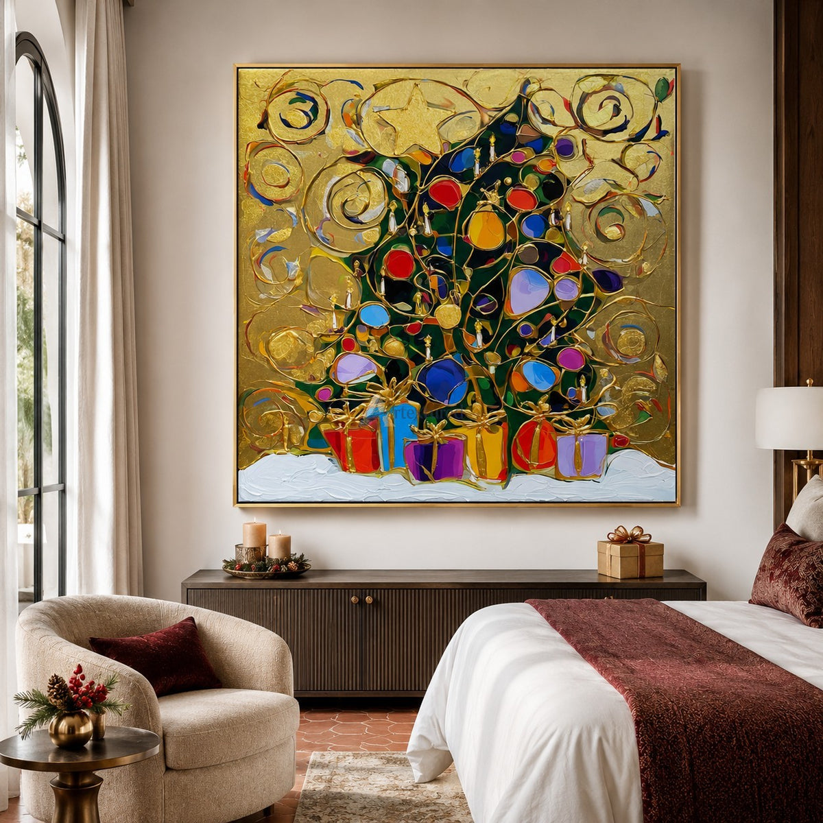 Abstract Christmas Tree Wall Art – Golden Swirls#CI260649