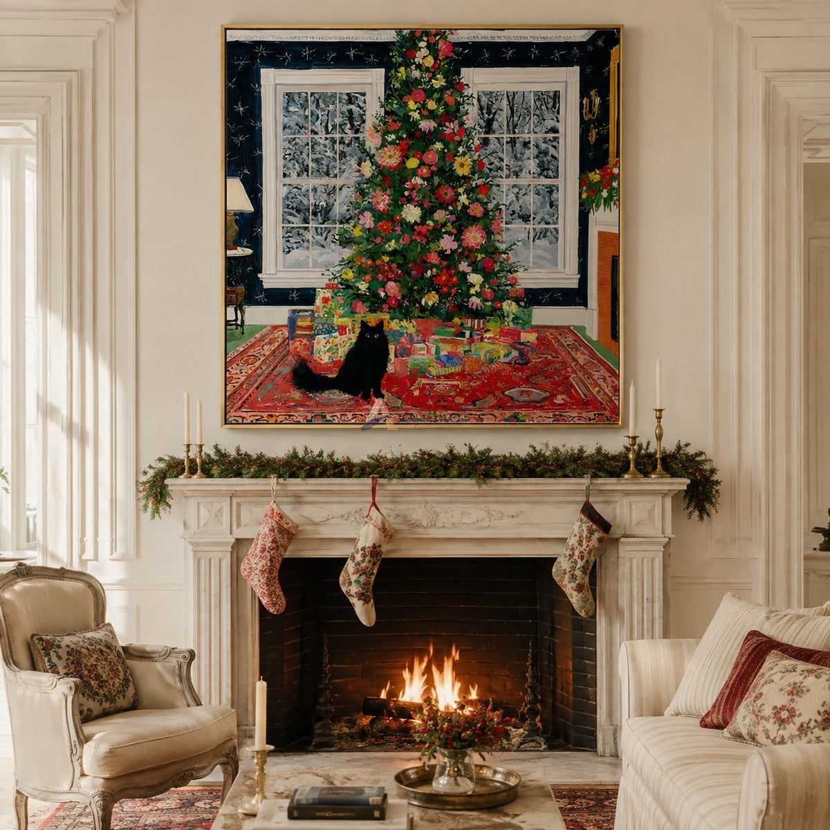 Black Cat Christmas Wall Art – A Floral Christmas#CI260650