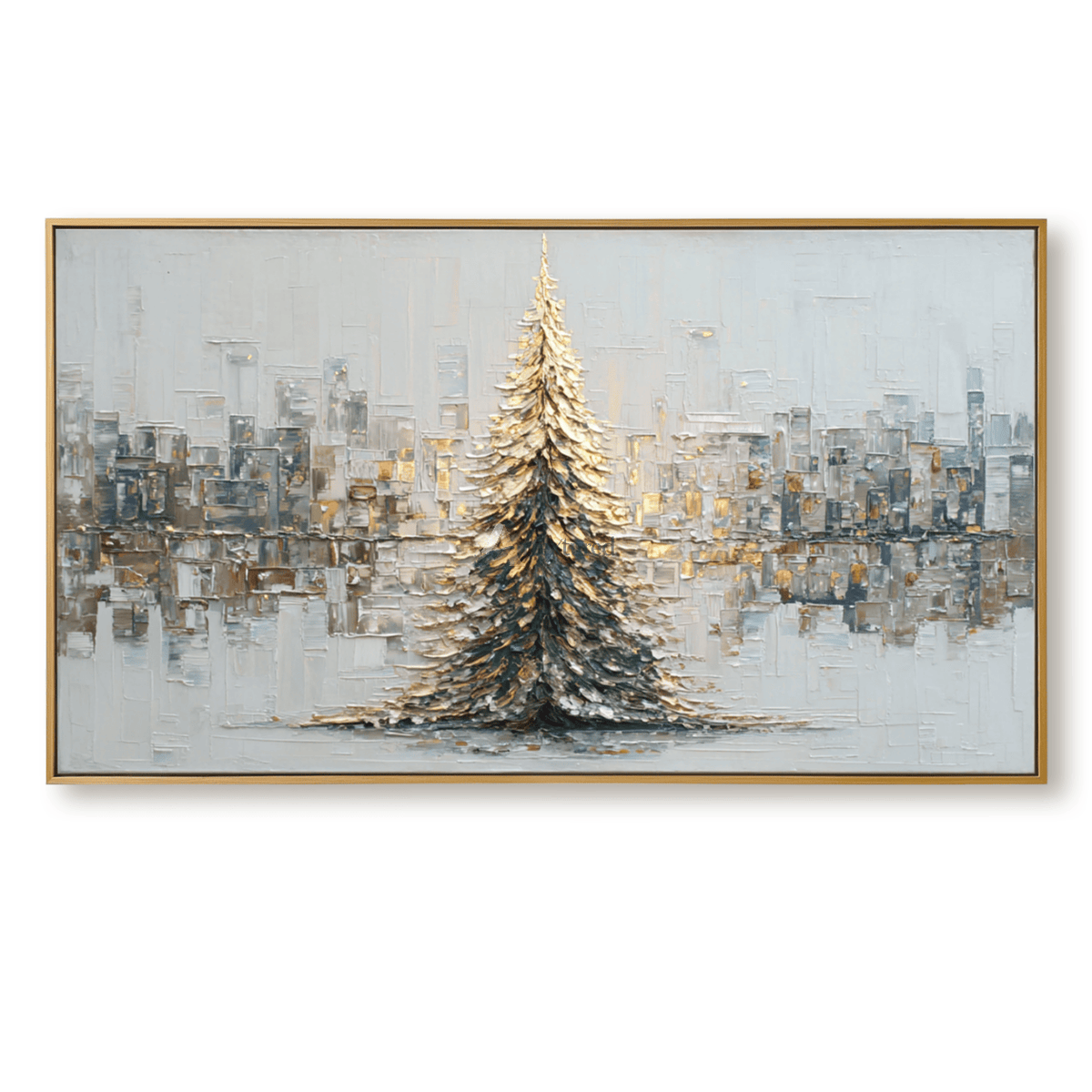 Winter Tree Wall Art – Golden Evergreen Skyline#CI260651