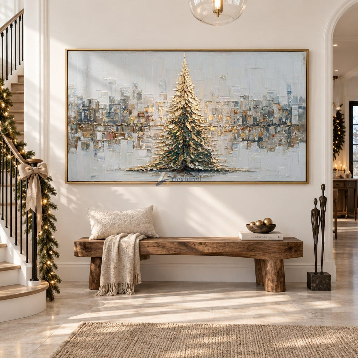 Winter Tree Wall Art – Golden Evergreen Skyline#CI260651