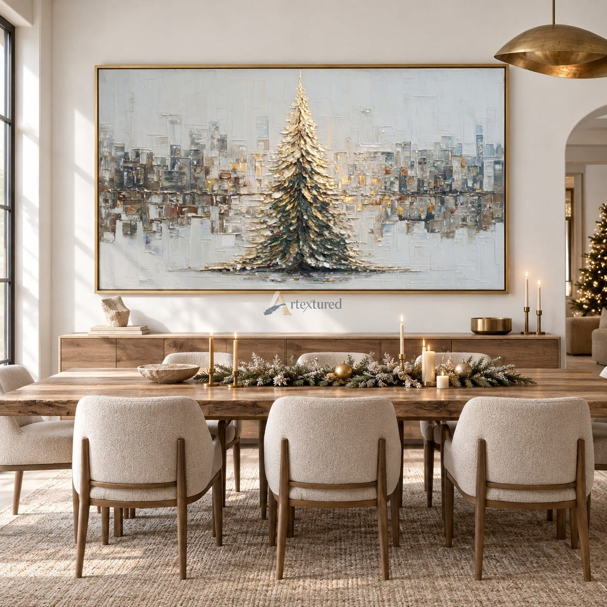Winter Tree Wall Art – Golden Evergreen Skyline#CI260651