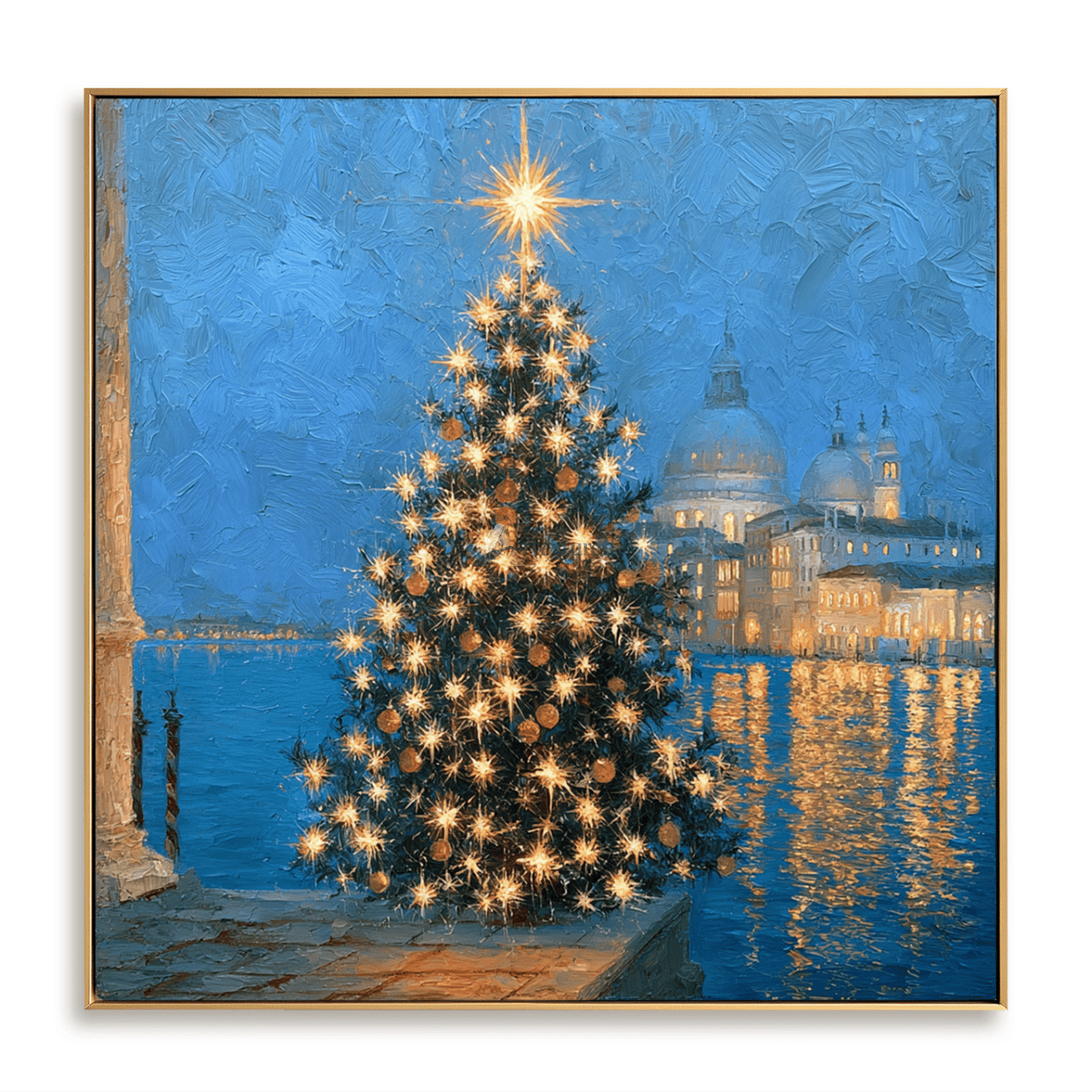 Waterfront Christmas Tree Wall Art – Blue Hour Lights#CI260653