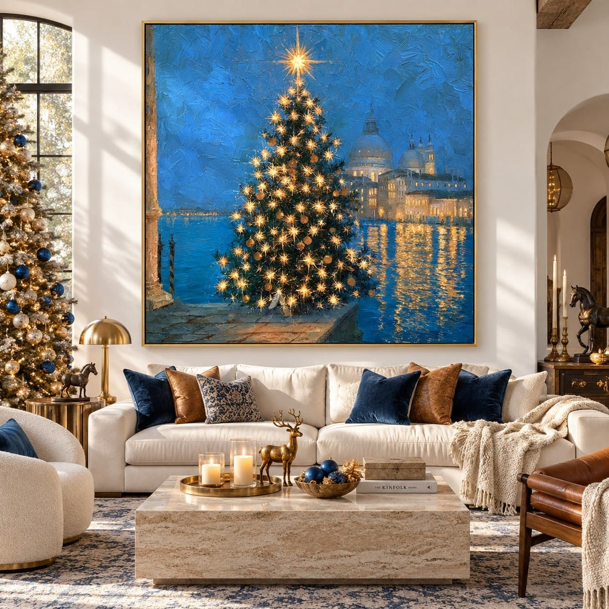 texture Waterfront Christmas Tree Wall Art – Blue Hour Lights#CI260653