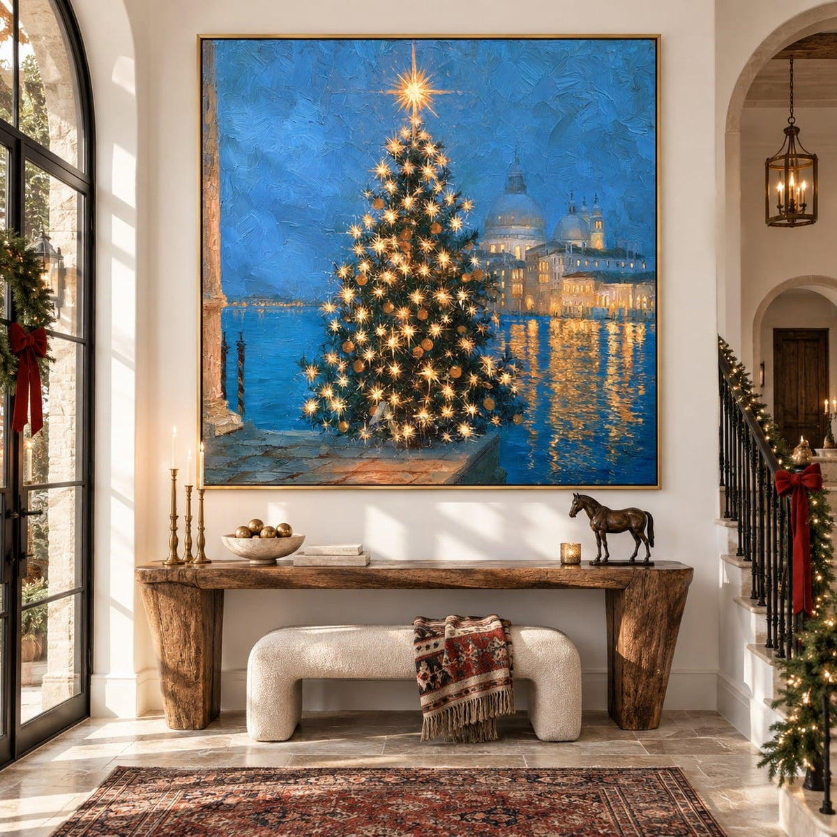Waterfront Christmas Tree Wall Art – Blue Hour Lights#CI260653