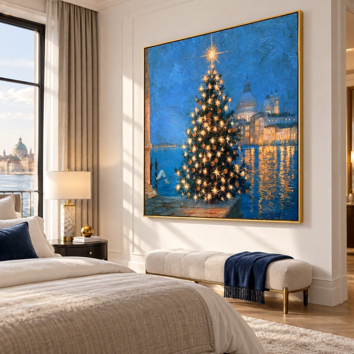 Waterfront Christmas Tree Wall Art – Blue Hour Lights#CI260653