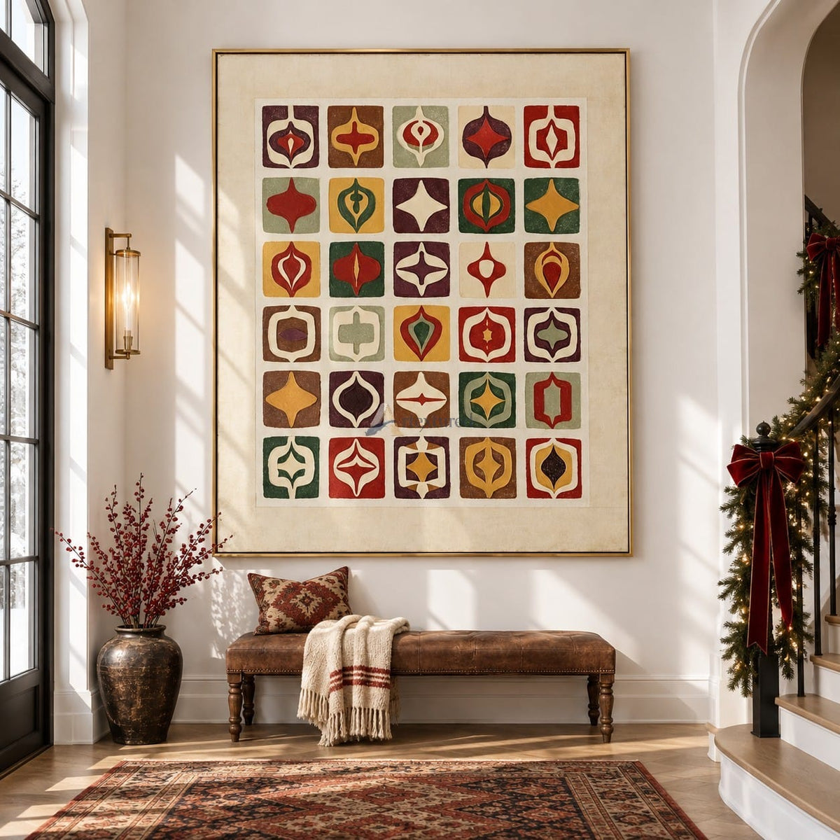 Mid-Century Christmas Wall Art – Retro Ornament Grid#CI260655