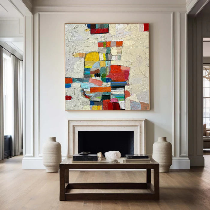 Chromatic Mosaic - Hand-Painted Colorful Abstract Textured Oil Painting